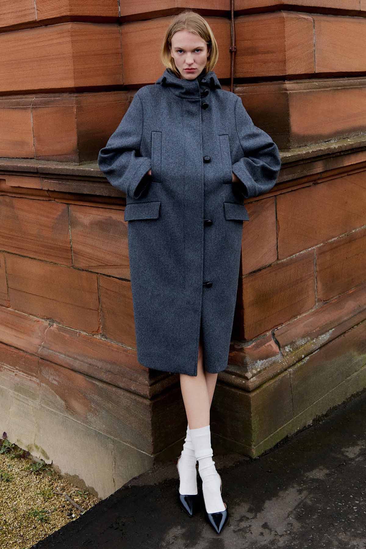 Semicouture Geniş Kesim Kapüşonlu Yün Kaban