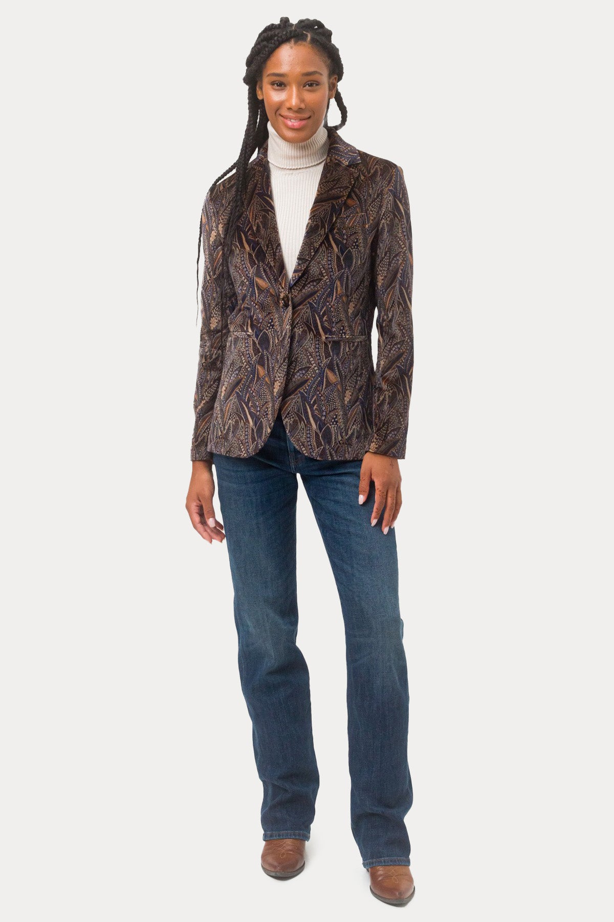 Circolo 1901 Desenli Kadife Blazer Ceket-Ceket-Libas