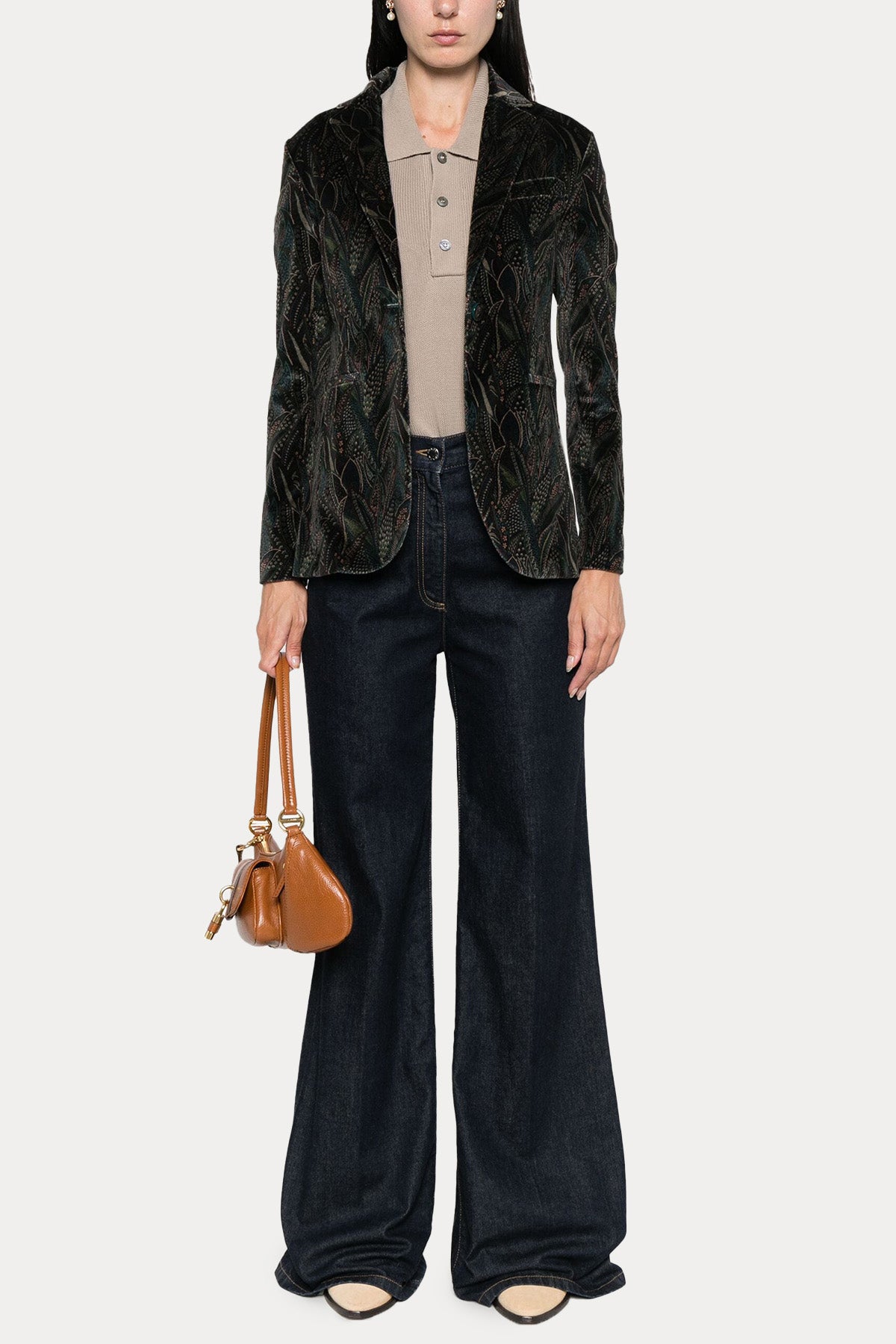 Circolo 1901 Desenli Kadife Blazer Ceket-Ceket-Libas