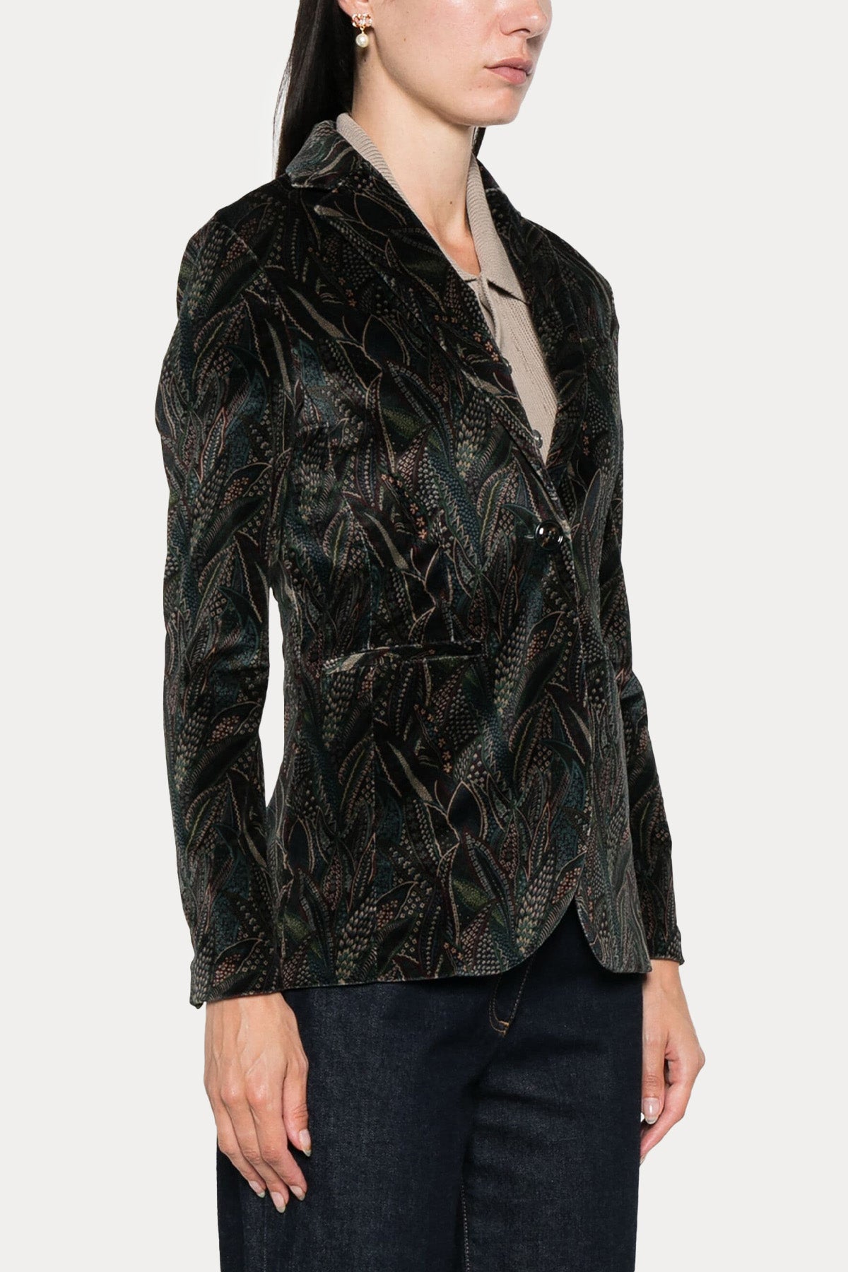Circolo 1901 Desenli Kadife Blazer Ceket-Ceket-Libas