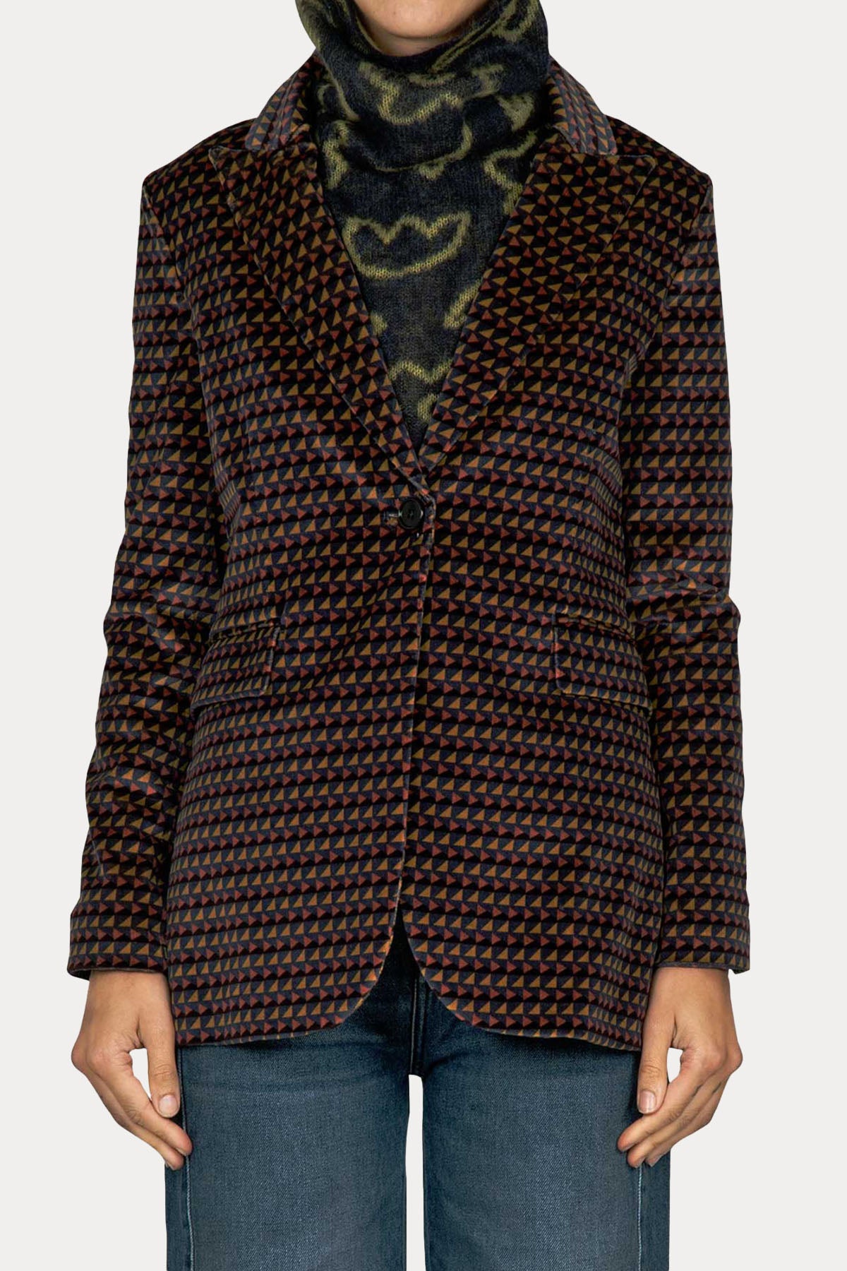 Circolo 1901 Desenli Kadife Blazer Ceket-Ceket-Libas