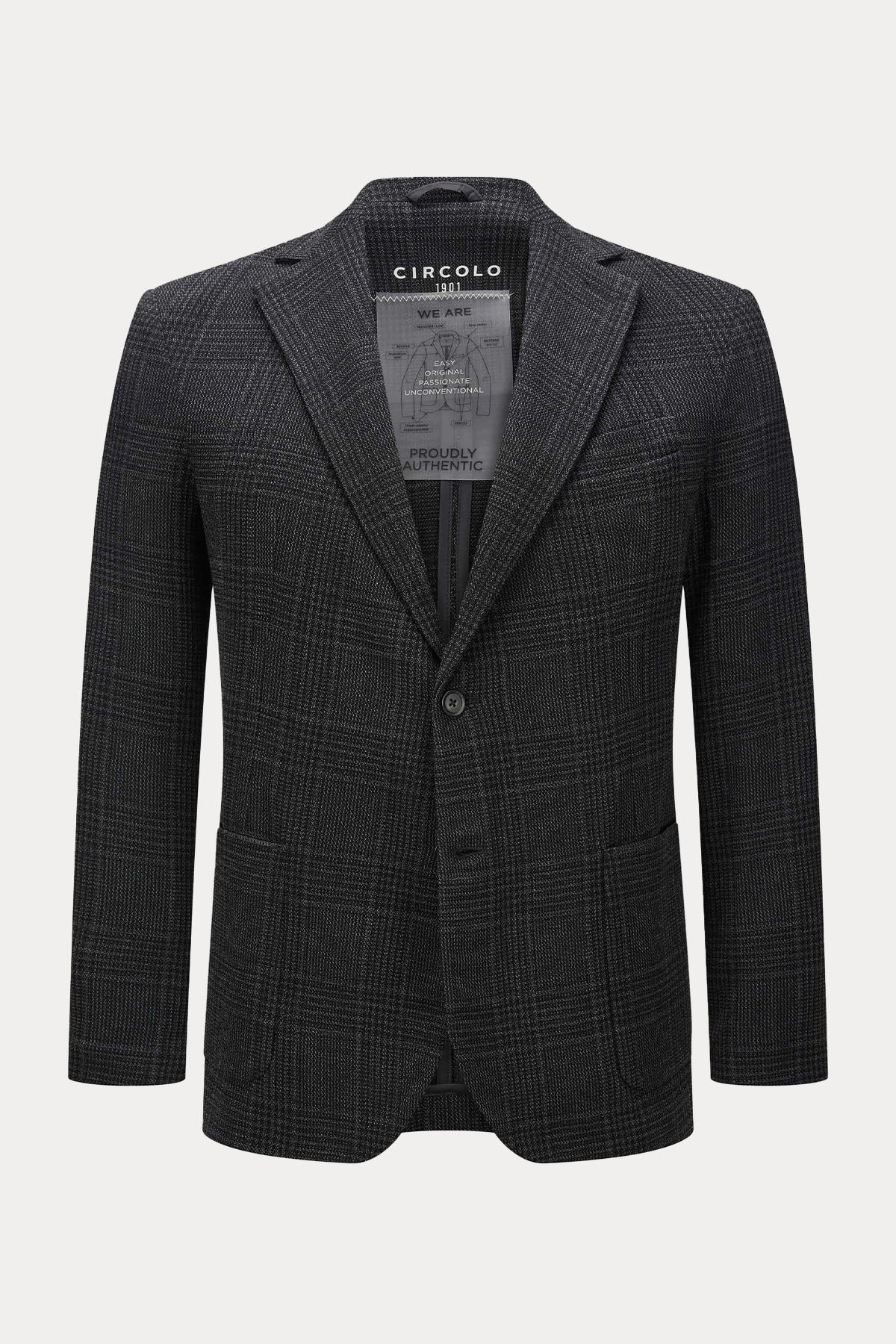Circolo 1901 Ekoseli Spor Cepli Yün Blazer Ceket-Ceket-Libas