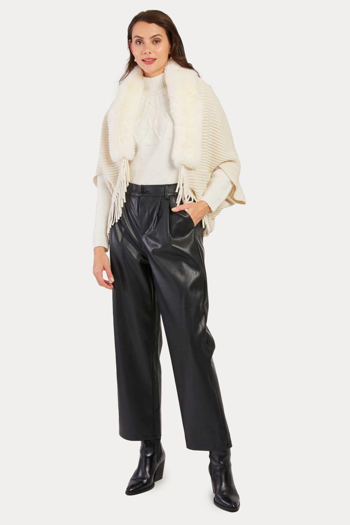 Rene Derhy Nelly Peluş Yaka Örgü Panço