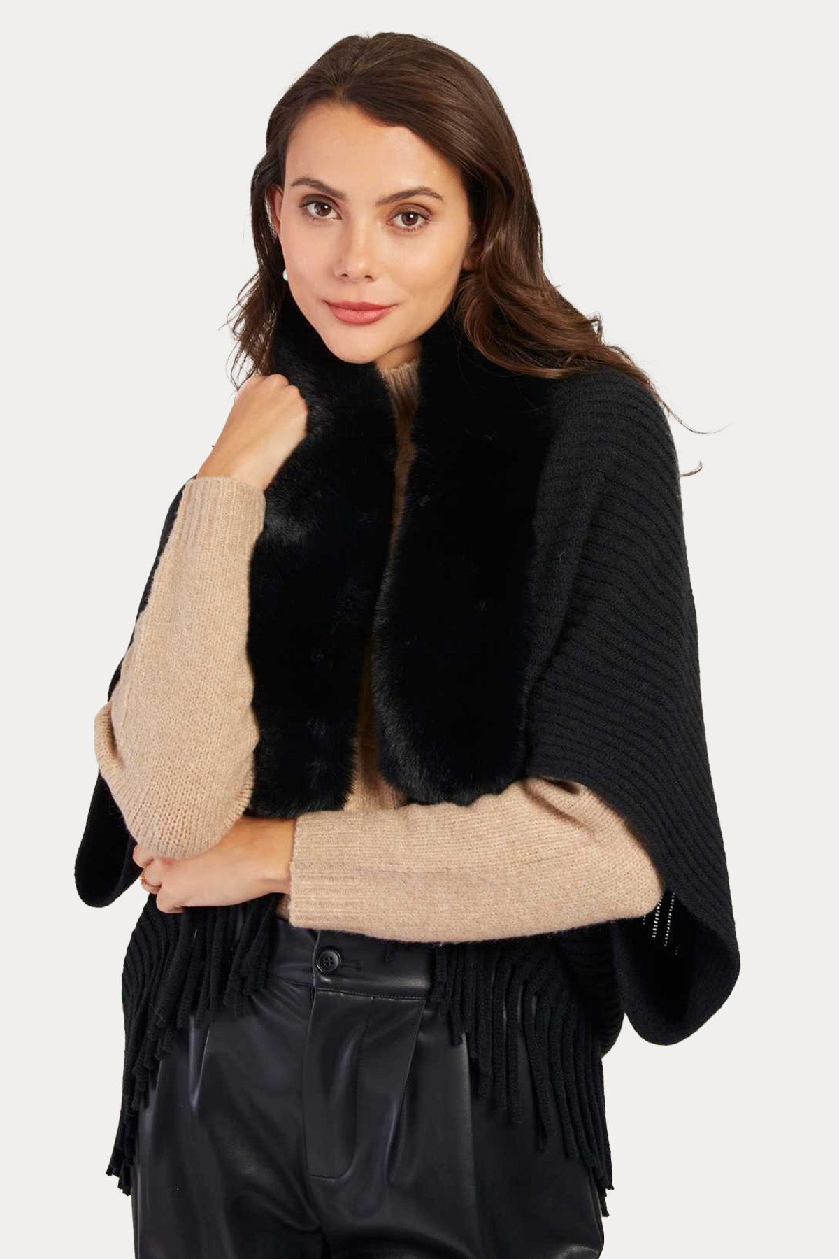 Rene Derhy Nelly Peluş Yaka Örgü Panço