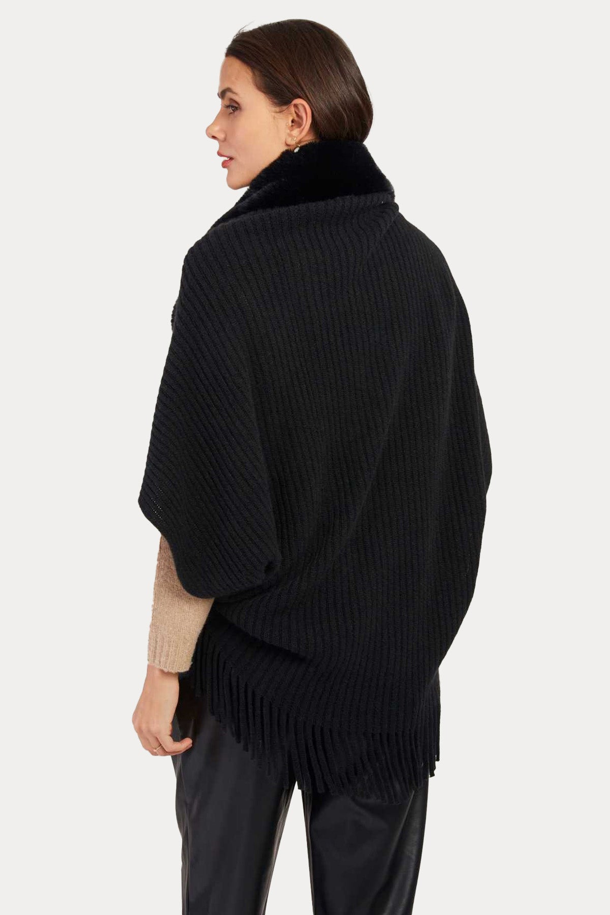 Rene Derhy Nelly Peluş Yaka Örgü Panço