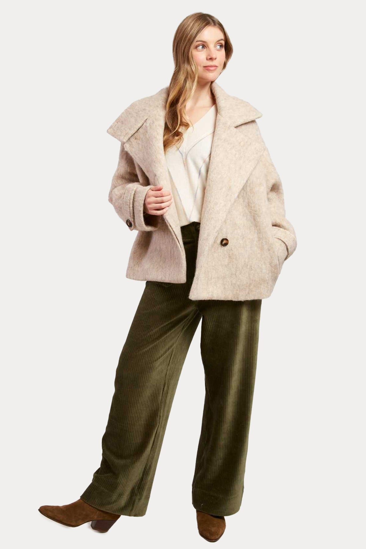 Rene Derhy Lilas Kruvaze Yün Ceket