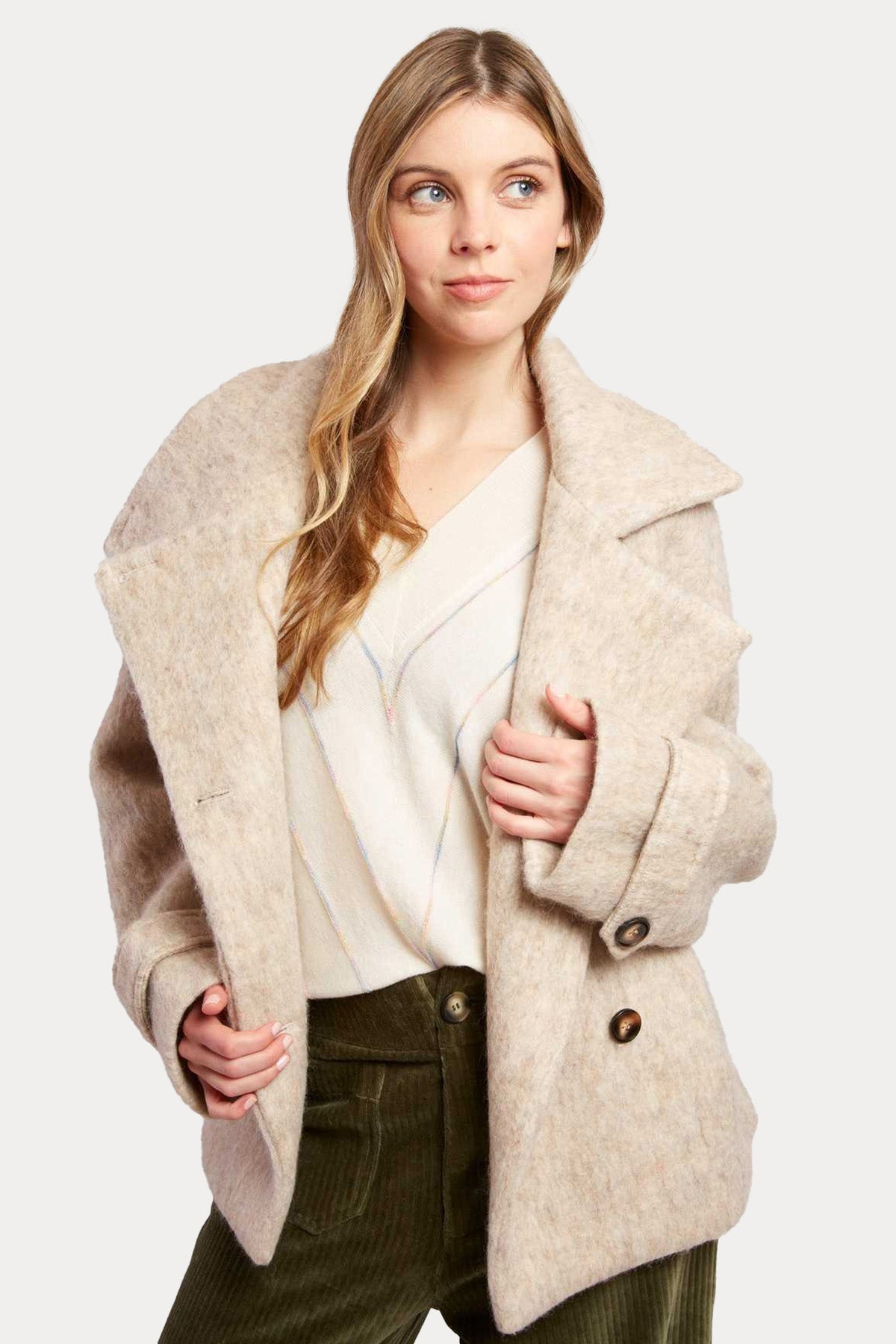 Rene Derhy Lilas Kruvaze Yün Ceket