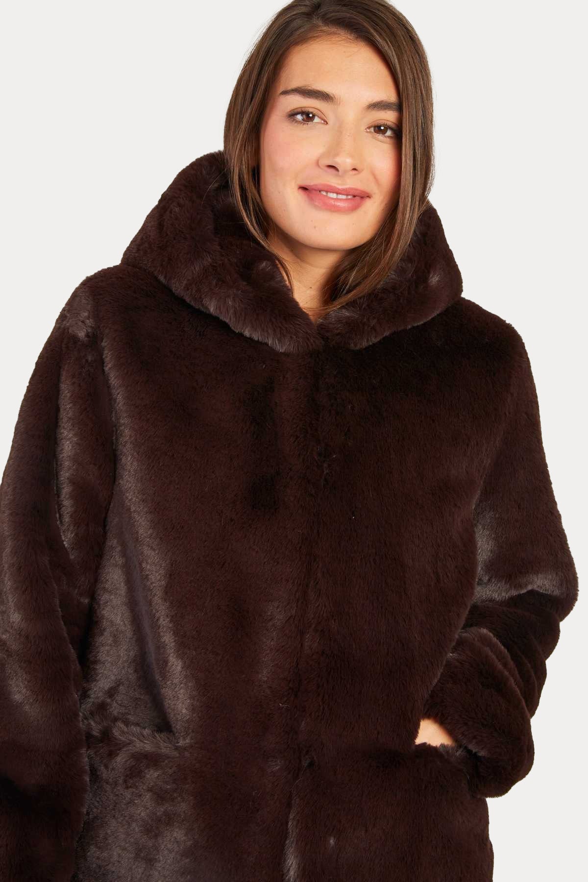 Rene Derhy Lidye Kapüşonlu Peluş Manto