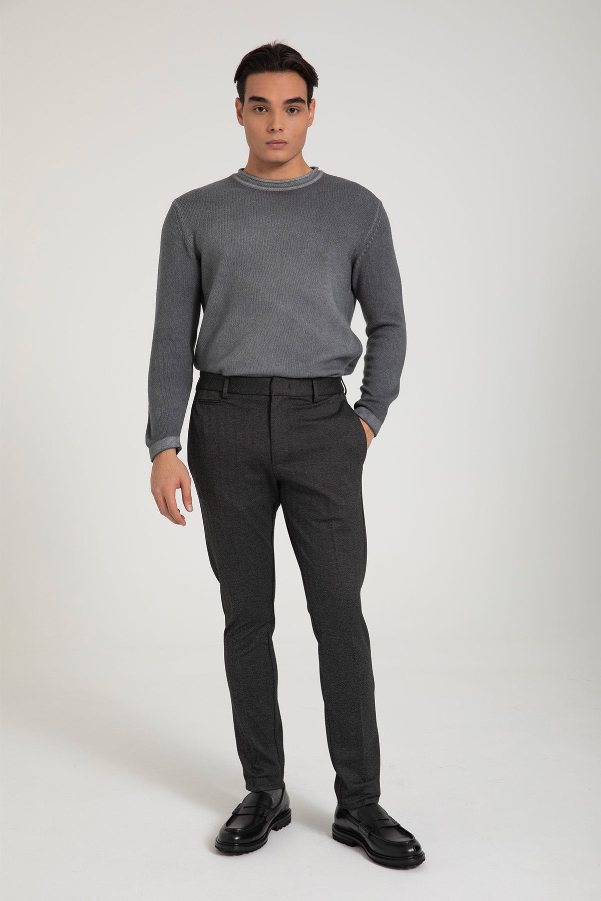 Dondup Slim Fit Balıksırtı Desenli Yandan Cepli Streç Pantolon-Pantolon-Libas