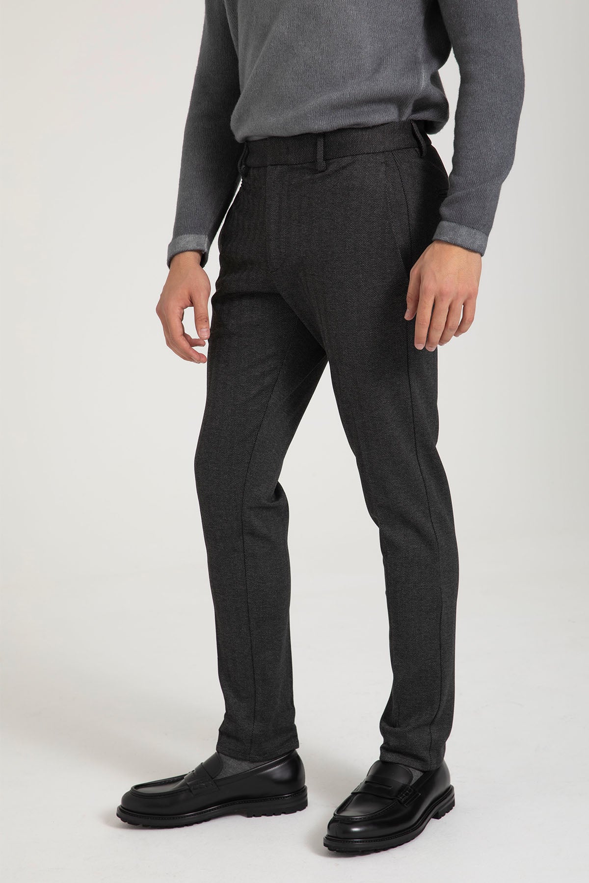 Dondup Slim Fit Balıksırtı Desenli Yandan Cepli Streç Pantolon-Pantolon-Libas