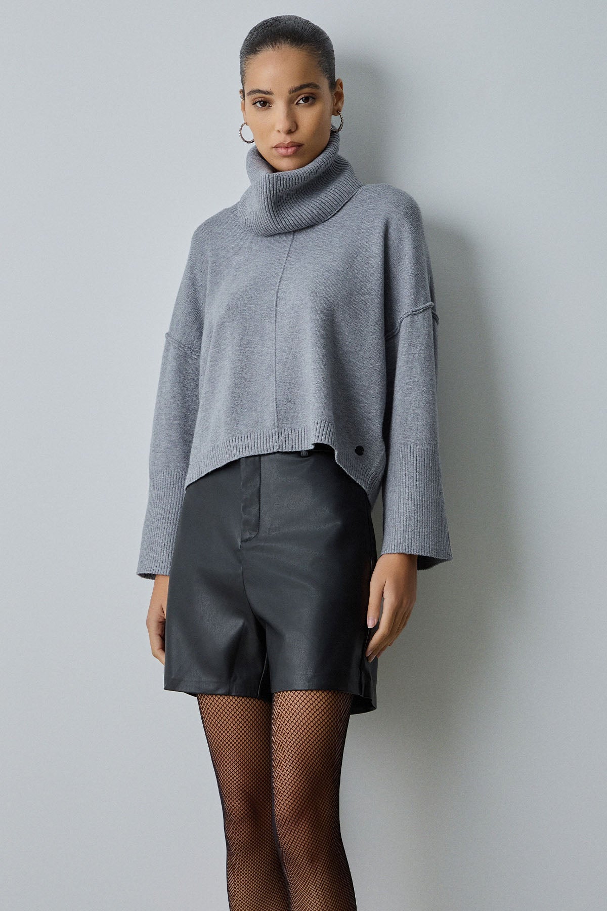 Bsb Regular Fit Yüksek Bel Deri Şort-Şort-Libas
