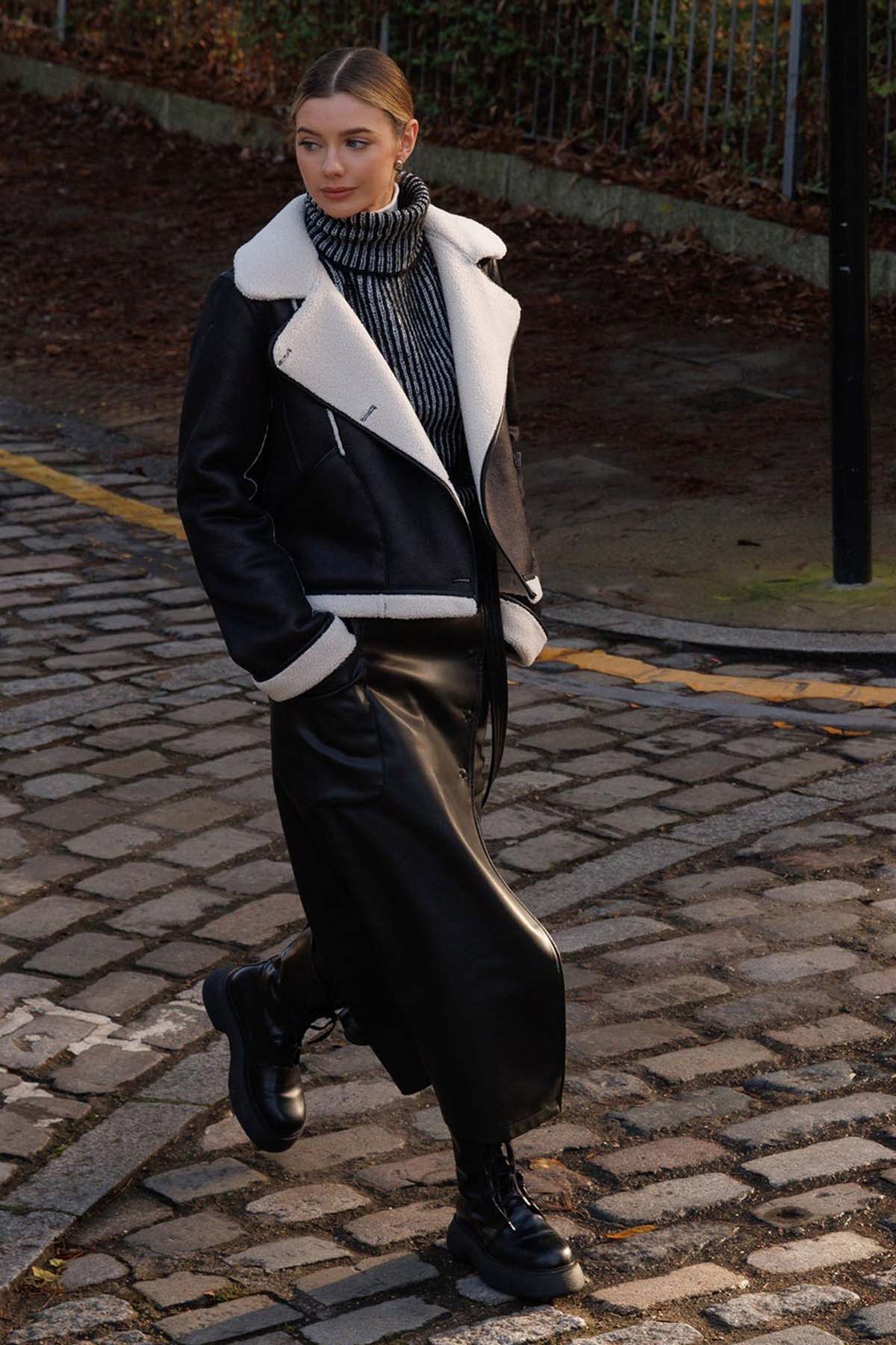 Urbancode Çift Taraflı Kürklü Kruvaze Deri Mont