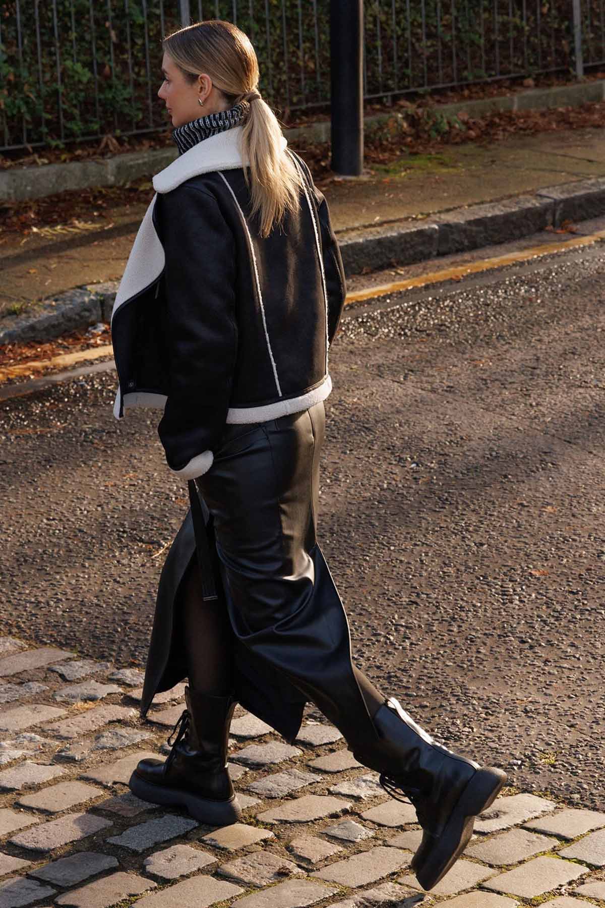 Urbancode Çift Taraflı Kürklü Kruvaze Deri Mont