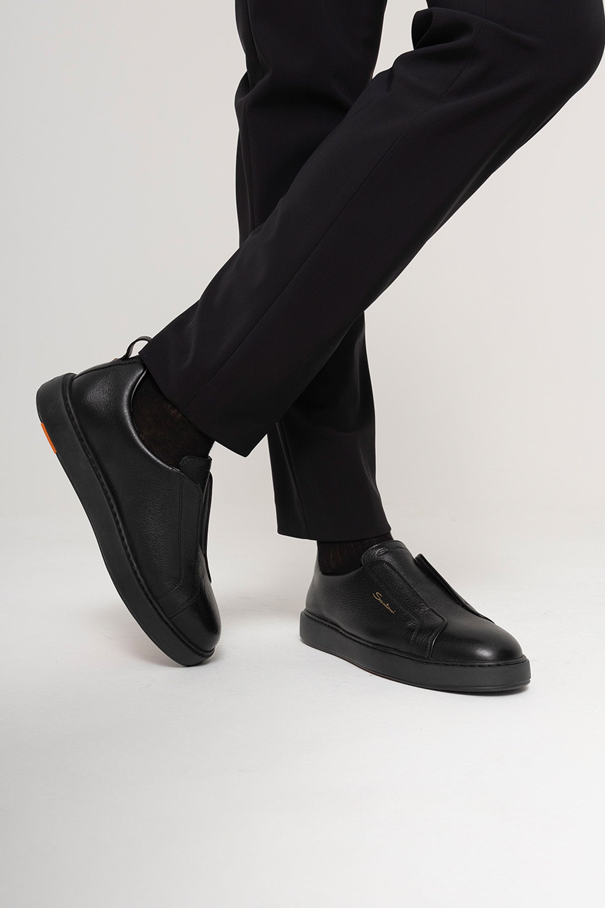 Santoni Lastik Bantlı Deri Sneaker Ayakkabı-Ayakkabı-Libas