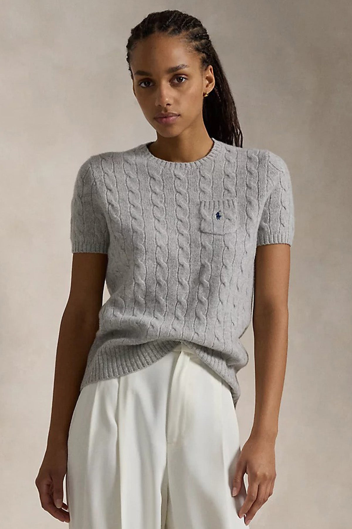 Polo Ralph Lauren Yuvarlak Yaka Kaşmirli Saç Örgü Yün Triko