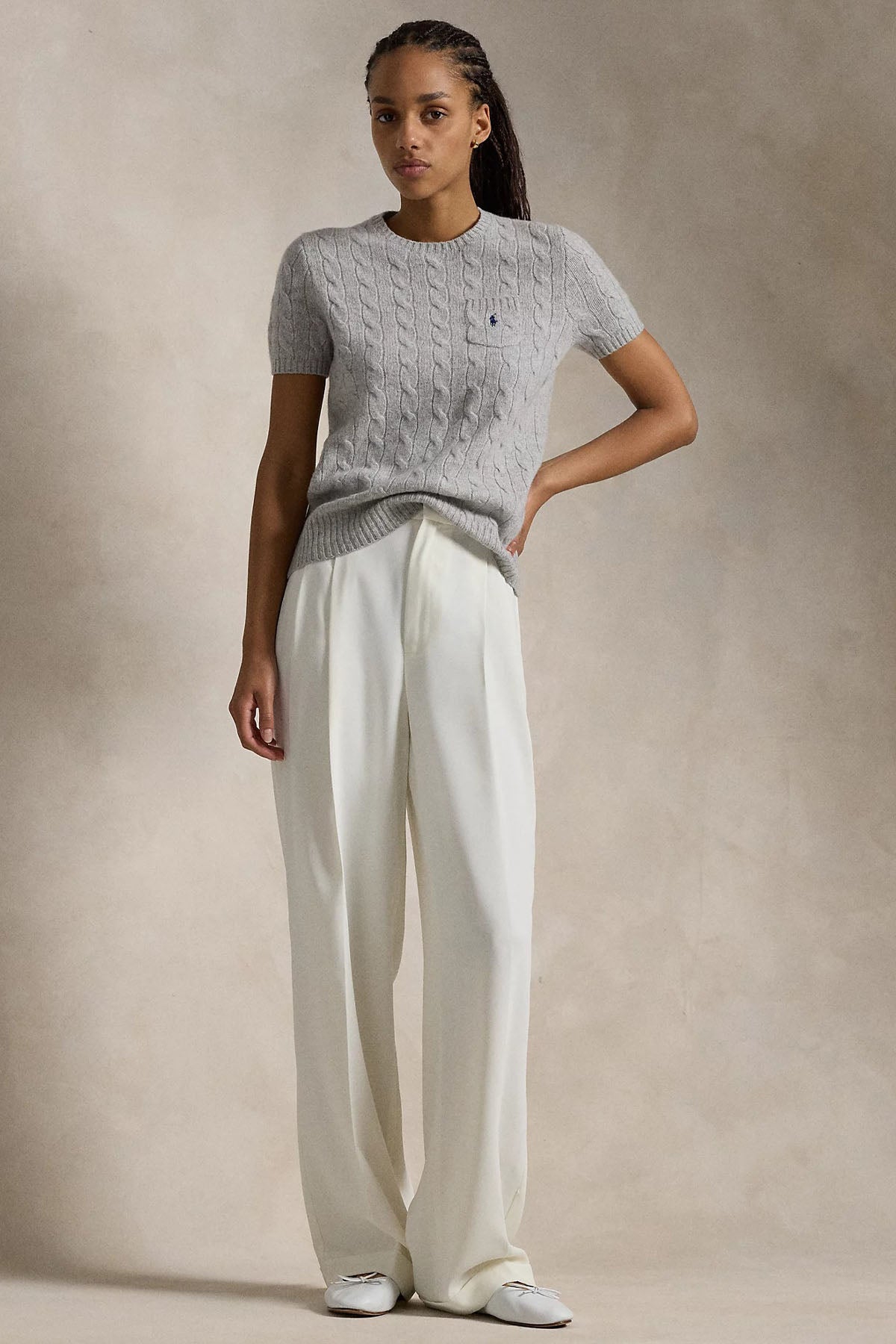 Polo Ralph Lauren Yuvarlak Yaka Kaşmirli Saç Örgü Yün Triko