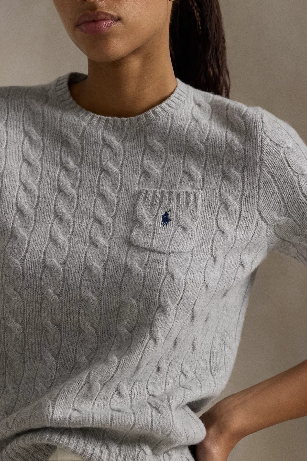 Polo Ralph Lauren Yuvarlak Yaka Kaşmirli Saç Örgü Yün Triko