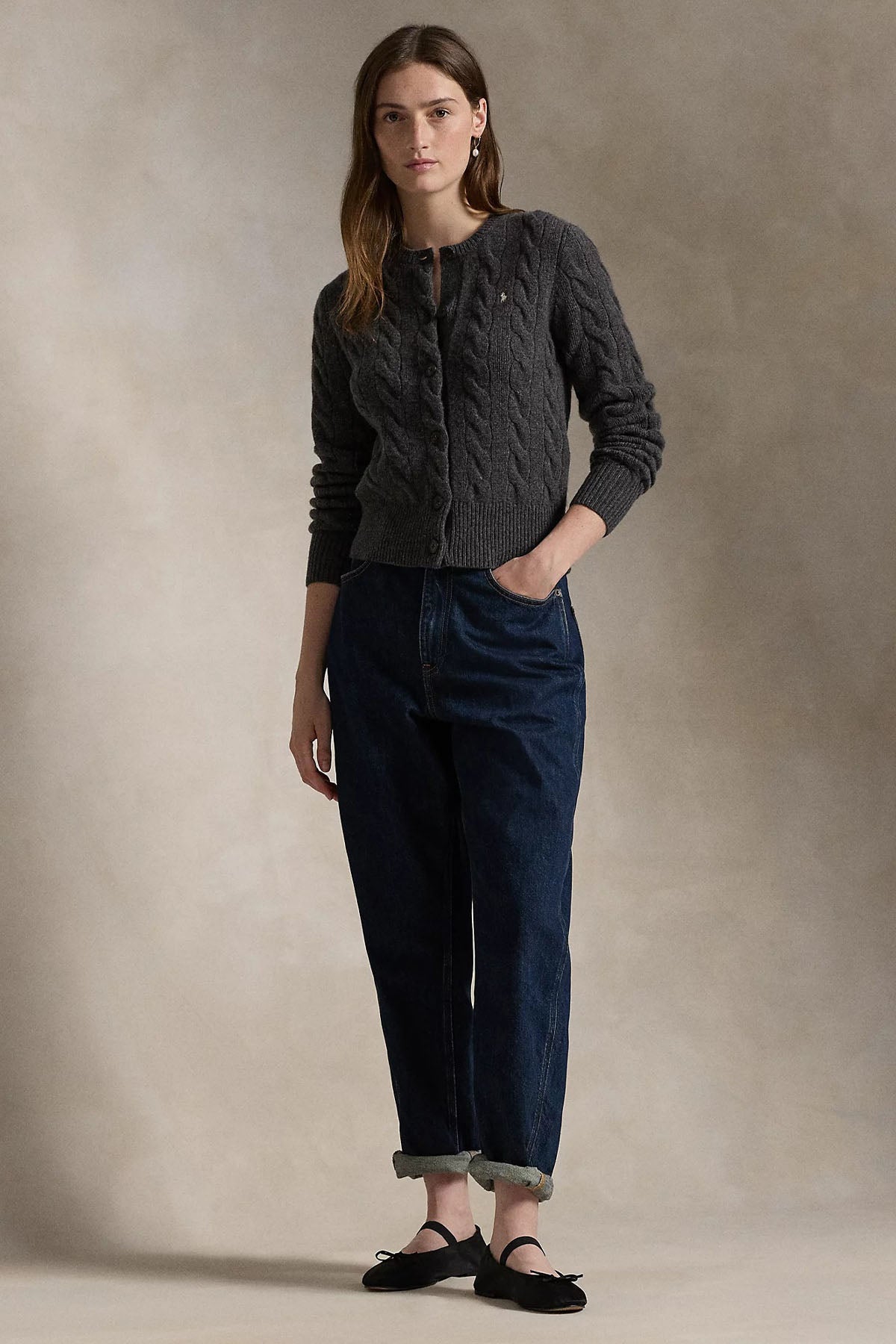 Polo Ralph Lauren Slim Fit Kaşmirli Saç Örgü Yün Triko Ceket-Ceket-Libas
