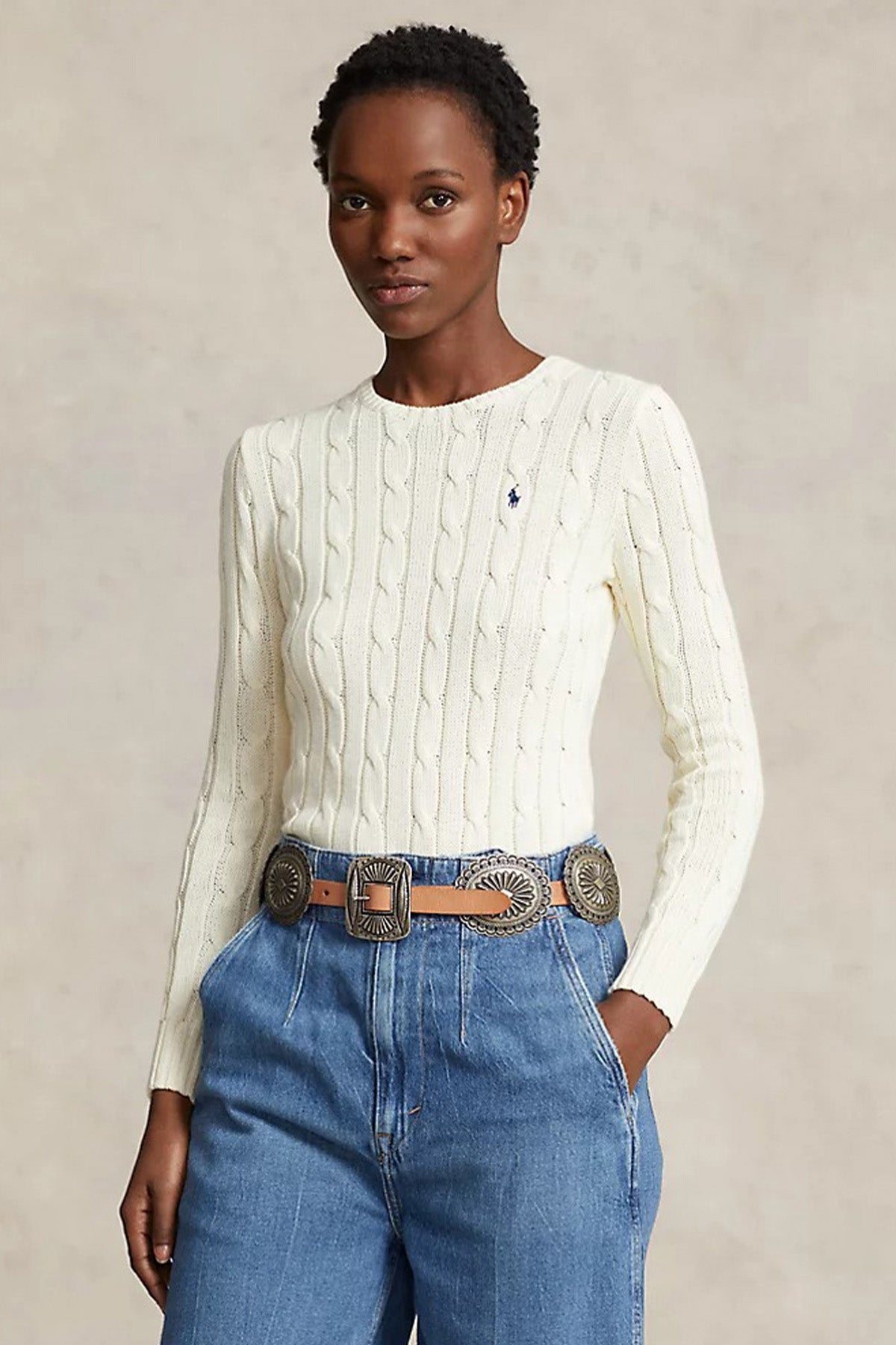 Polo Ralph Lauren Pima Cotton Slim Fit Yuvarlak Yaka Saç Örgü Triko