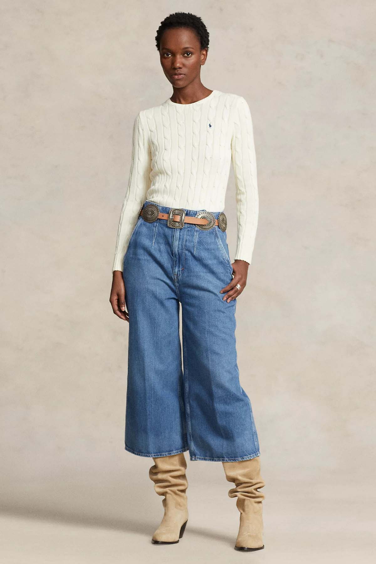 Polo Ralph Lauren Pima Cotton Slim Fit Yuvarlak Yaka Saç Örgü Triko