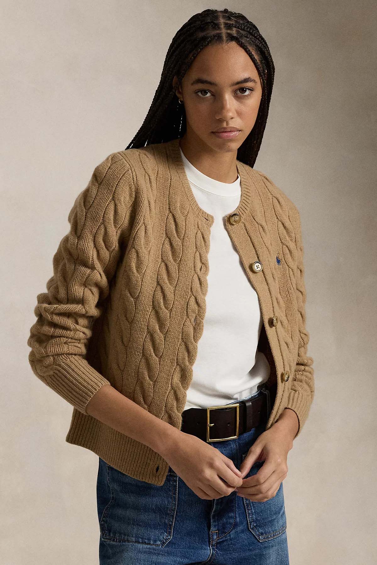 Polo Ralph Lauren Slim Fit Kaşmir Saç Örgü Yün Triko Ceket