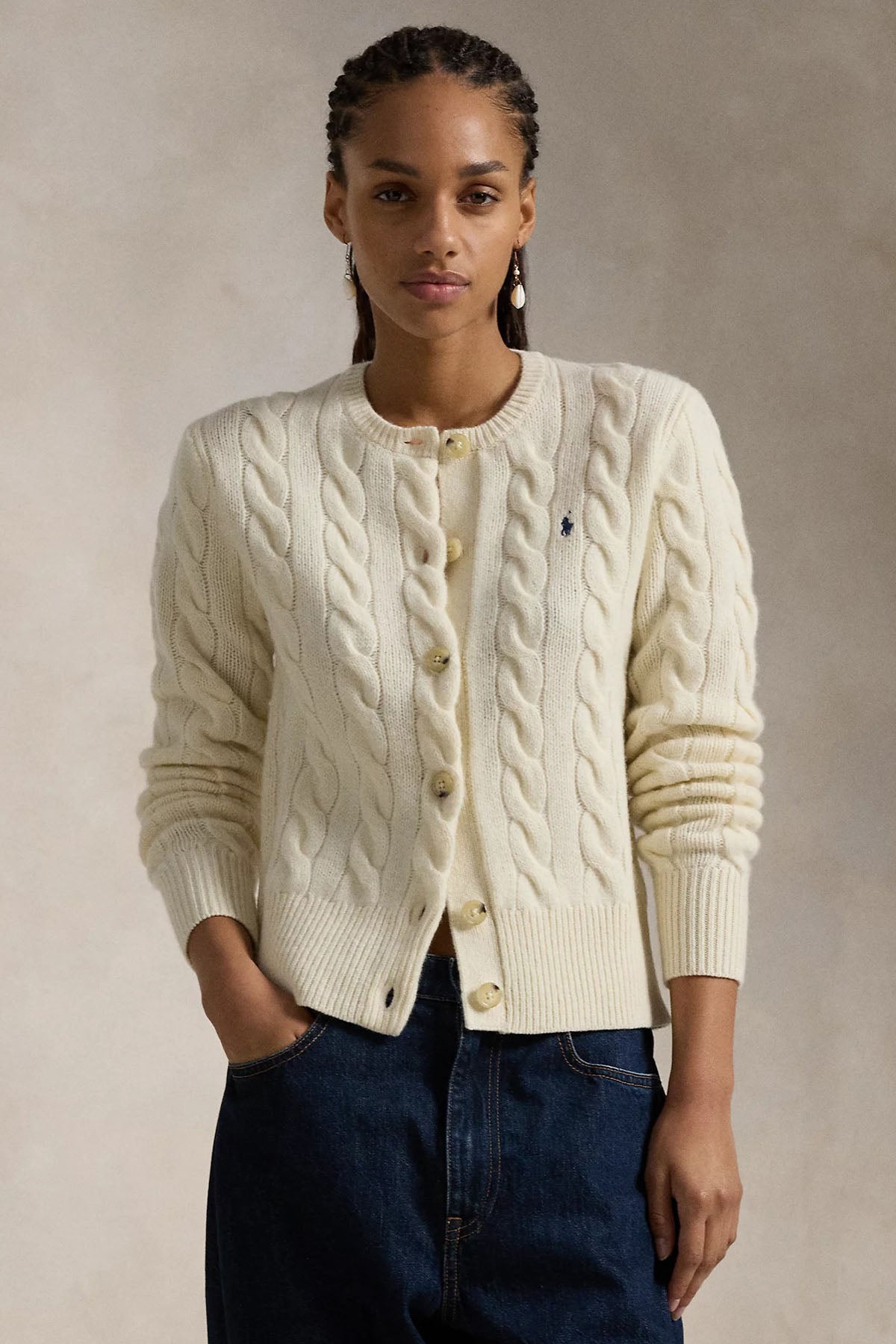 Polo Ralph Lauren Slim Fit Kaşmir Saç Örgü Yün Triko Ceket