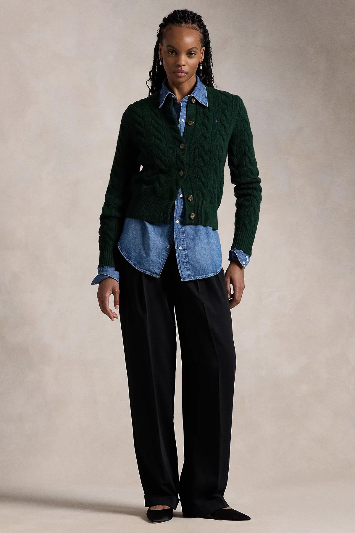 Polo Ralph Lauren Slim Fit Kaşmir Saç Örgü Yün Triko Ceket-Ceket-Libas