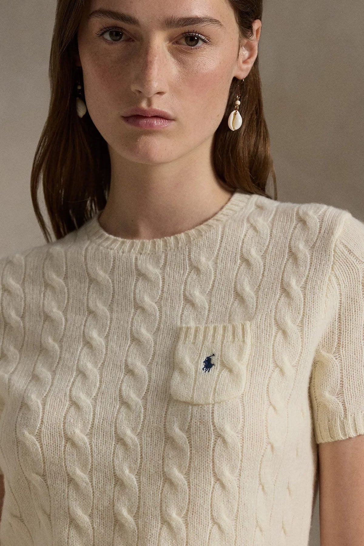 Polo Ralph Lauren Yuvarlak Yaka Kaşmir Saç Örgü Yün Triko