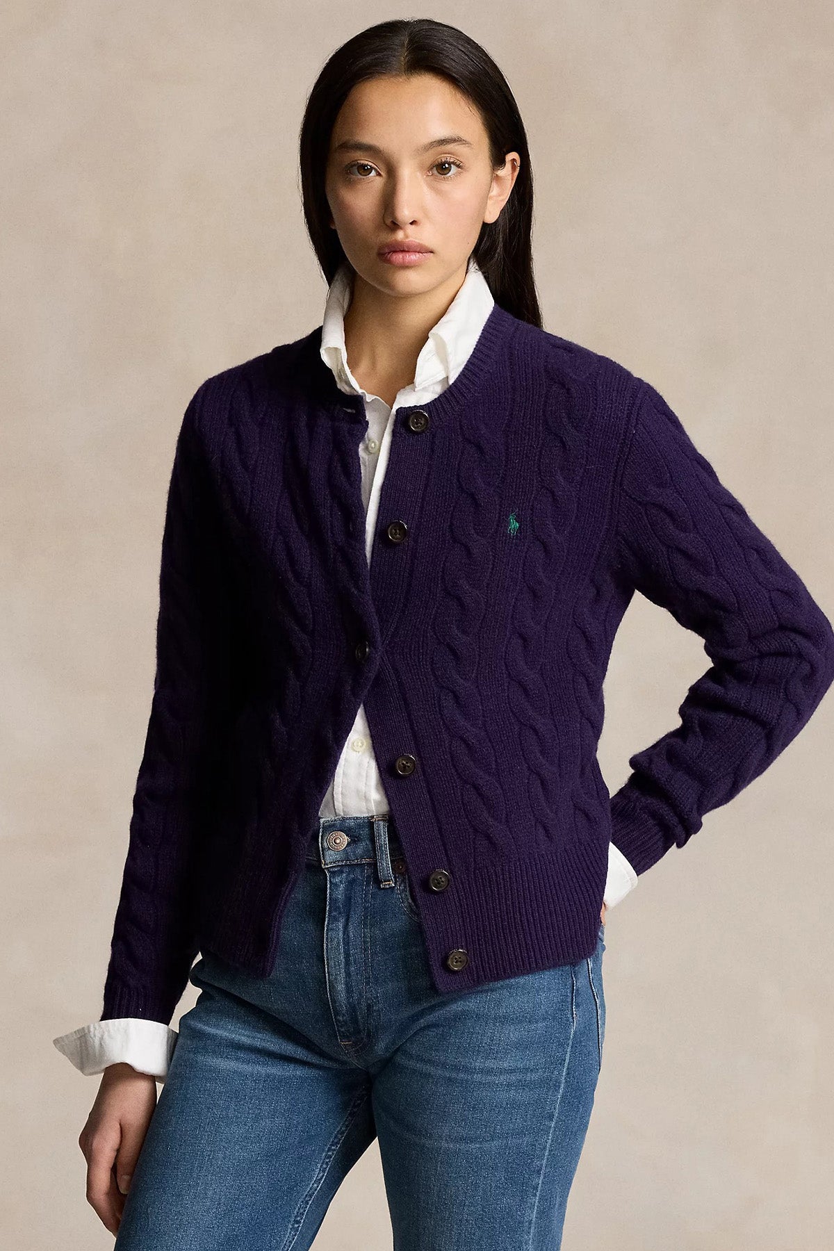 Polo Ralph Lauren Slim Fit Kaşmir Saç Örgü Yün Triko Ceket