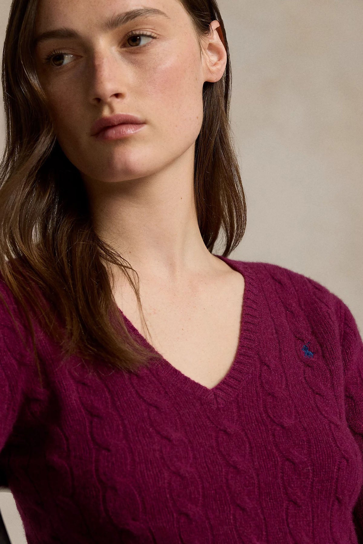 Polo Ralph Lauren Kaşmir Slim Fit V Yaka Saç Örgü Yün Triko