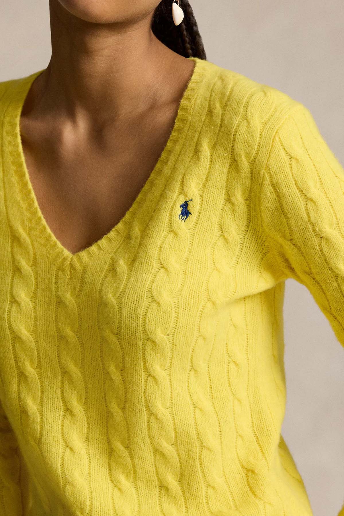 Polo Ralph Lauren Kaşmir Slim Fit V Yaka Saç Örgü Yün Triko-Triko-Libas