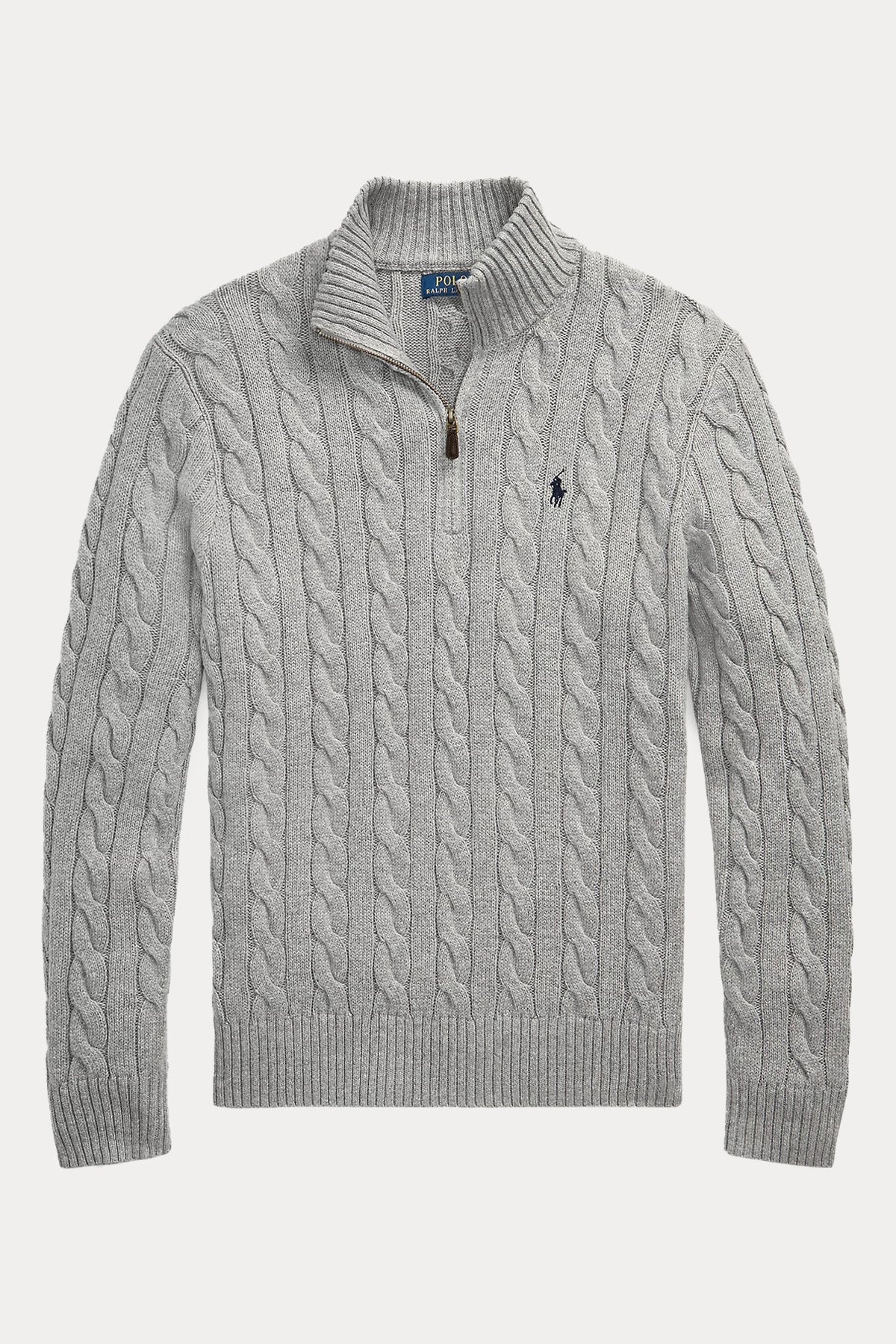 Polo Ralph Lauren Yarım Fermuarlı Dik Yaka Saç Örgü Triko