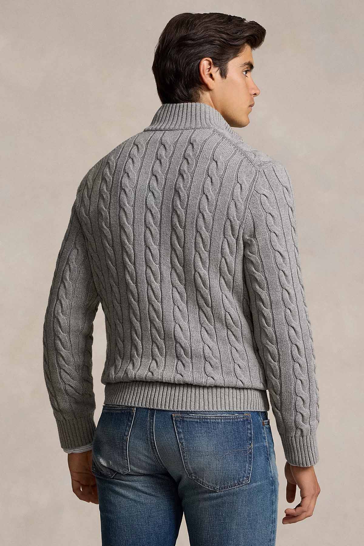 Polo Ralph Lauren Yarım Fermuarlı Dik Yaka Saç Örgü Triko