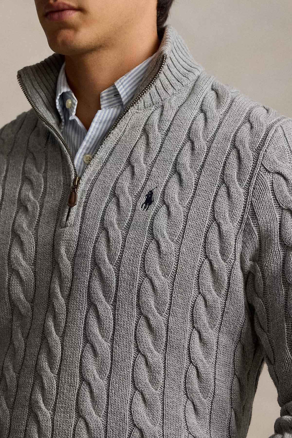 Polo Ralph Lauren Yarım Fermuarlı Dik Yaka Saç Örgü Triko