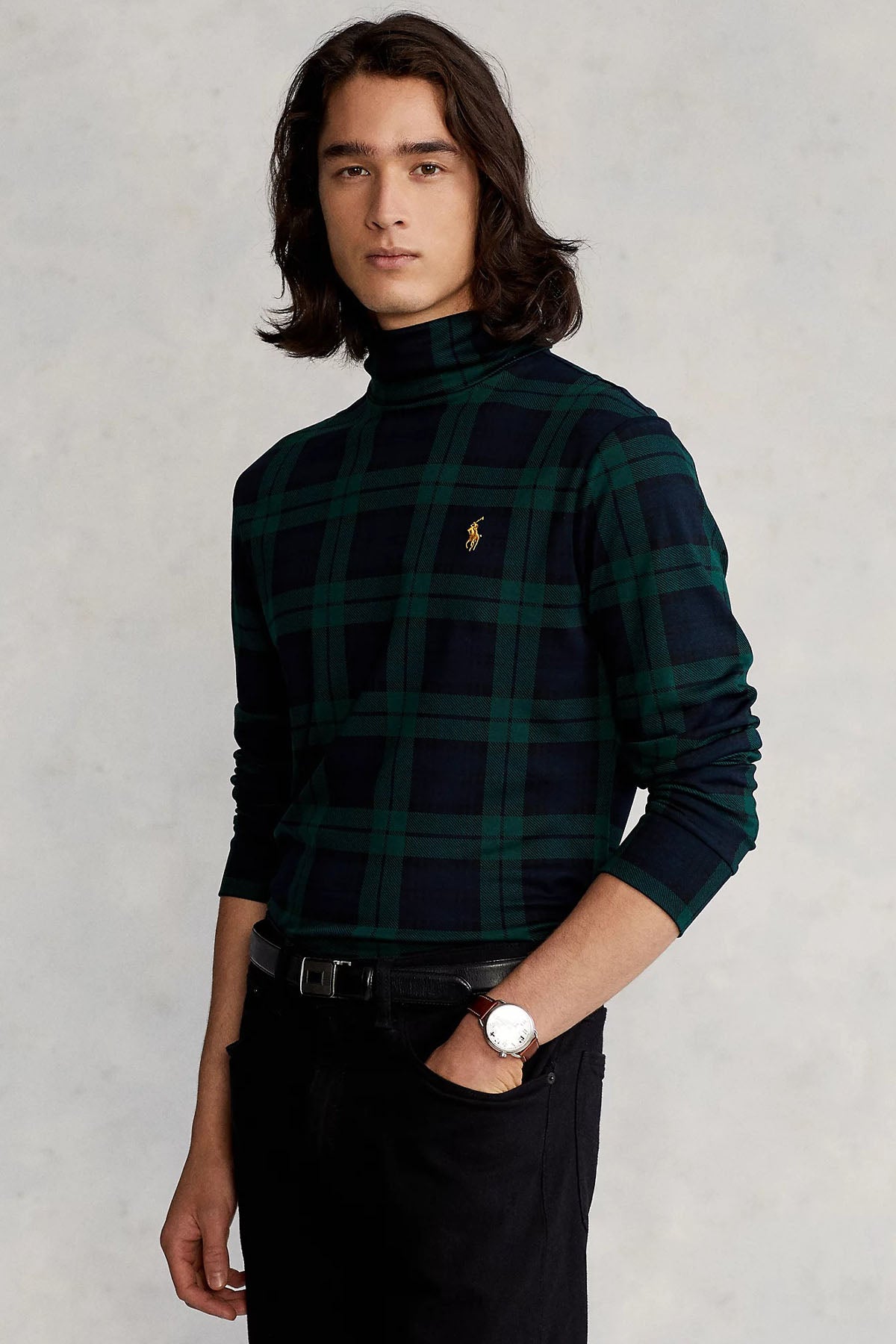 Polo Ralph Lauren Ekose Desenli Balıkçı Yaka İnce Sweatshirt-Sweatshirt-Libas