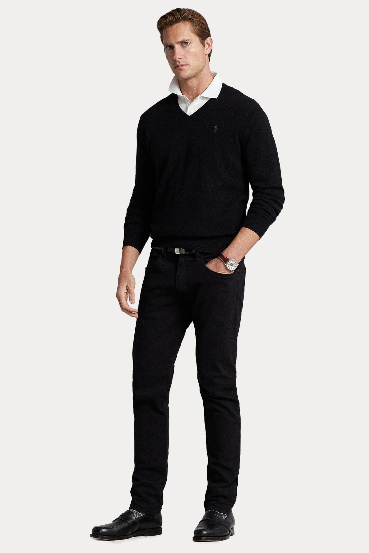 Polo Ralph Lauren V Yaka İnce Örgü Yün Triko-Triko-Libas