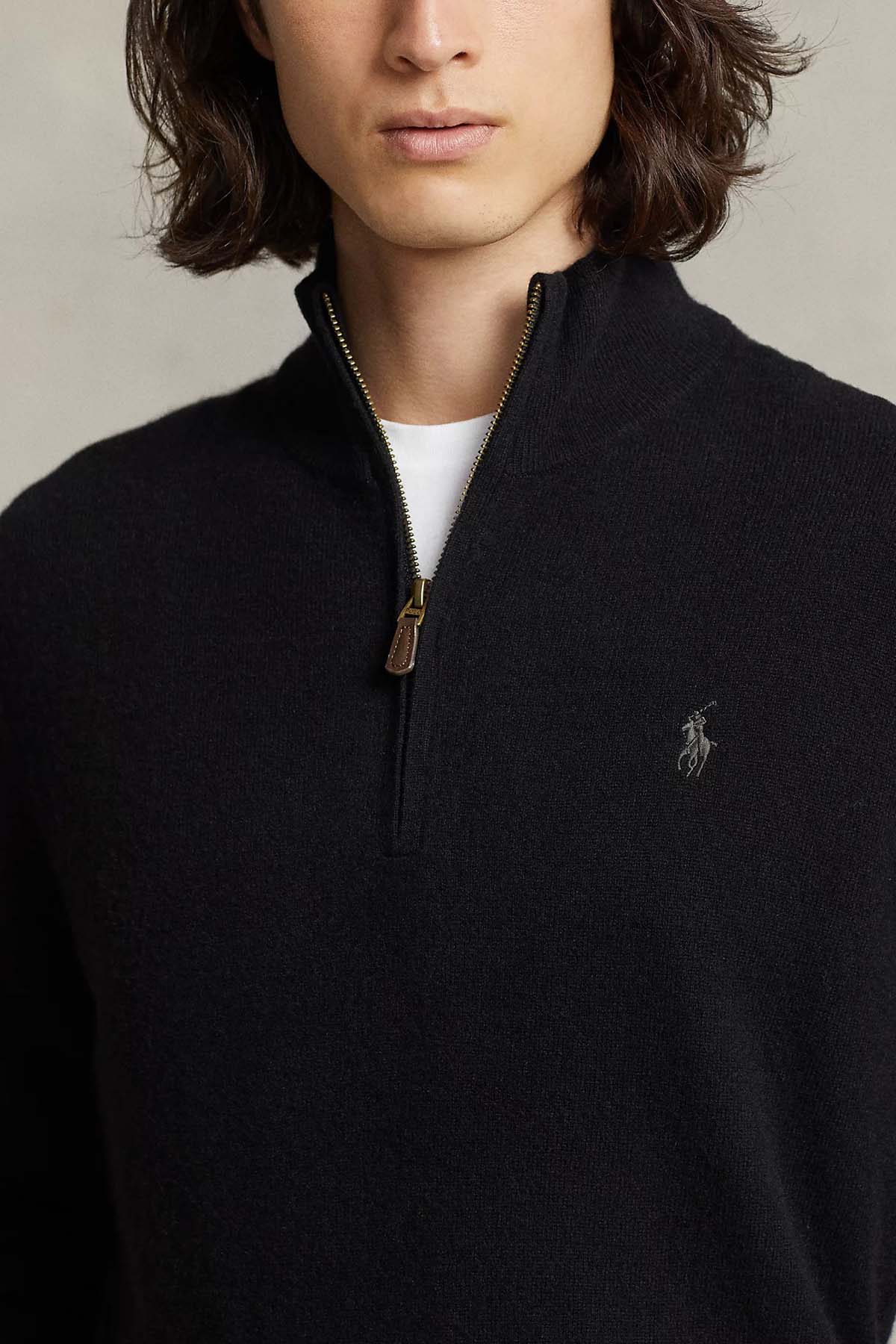 Polo Ralph Lauren Dik Yaka Yarım Fermuarlı Örgü Yün Triko