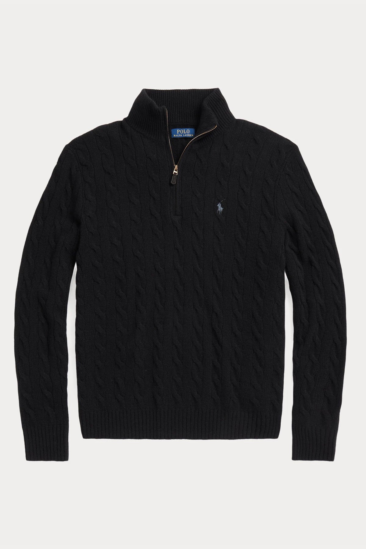 Polo Ralph Lauren Yarım Fermuarlı Dik Yaka Kaşmir Saç Örgü Yün Triko