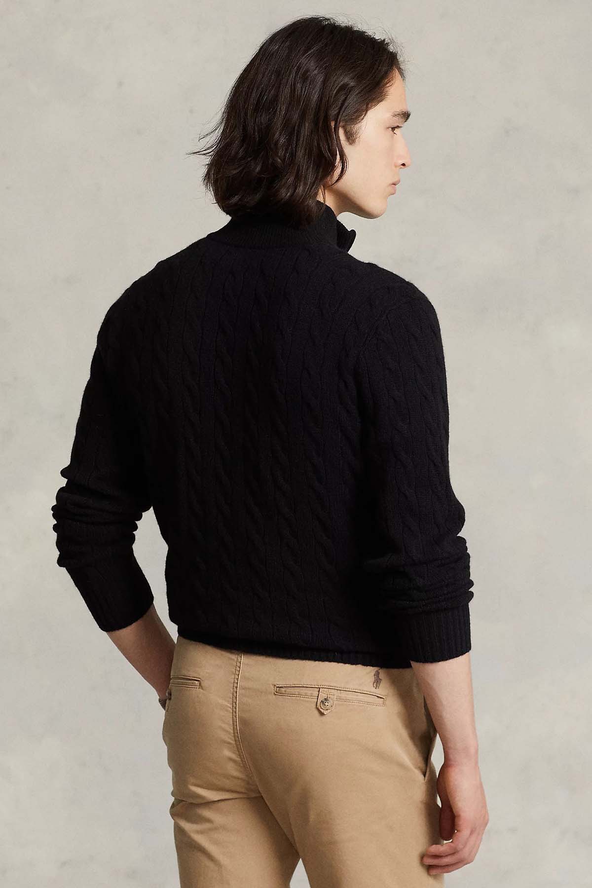 Polo Ralph Lauren Yarım Fermuarlı Dik Yaka Kaşmir Saç Örgü Yün Triko