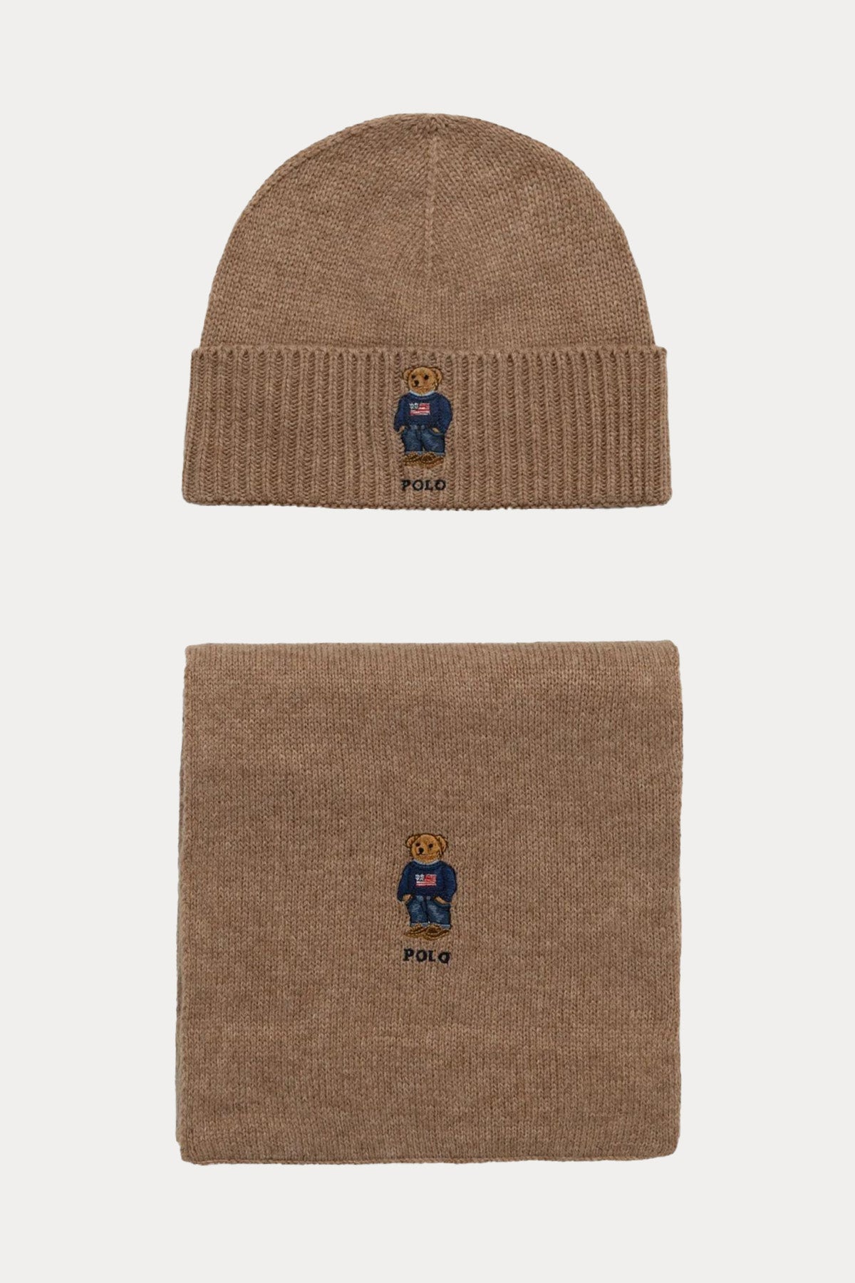 Polo Ralph Lauren Unisex Polo Bear Örgü Yün Bere ve Atkı Seti