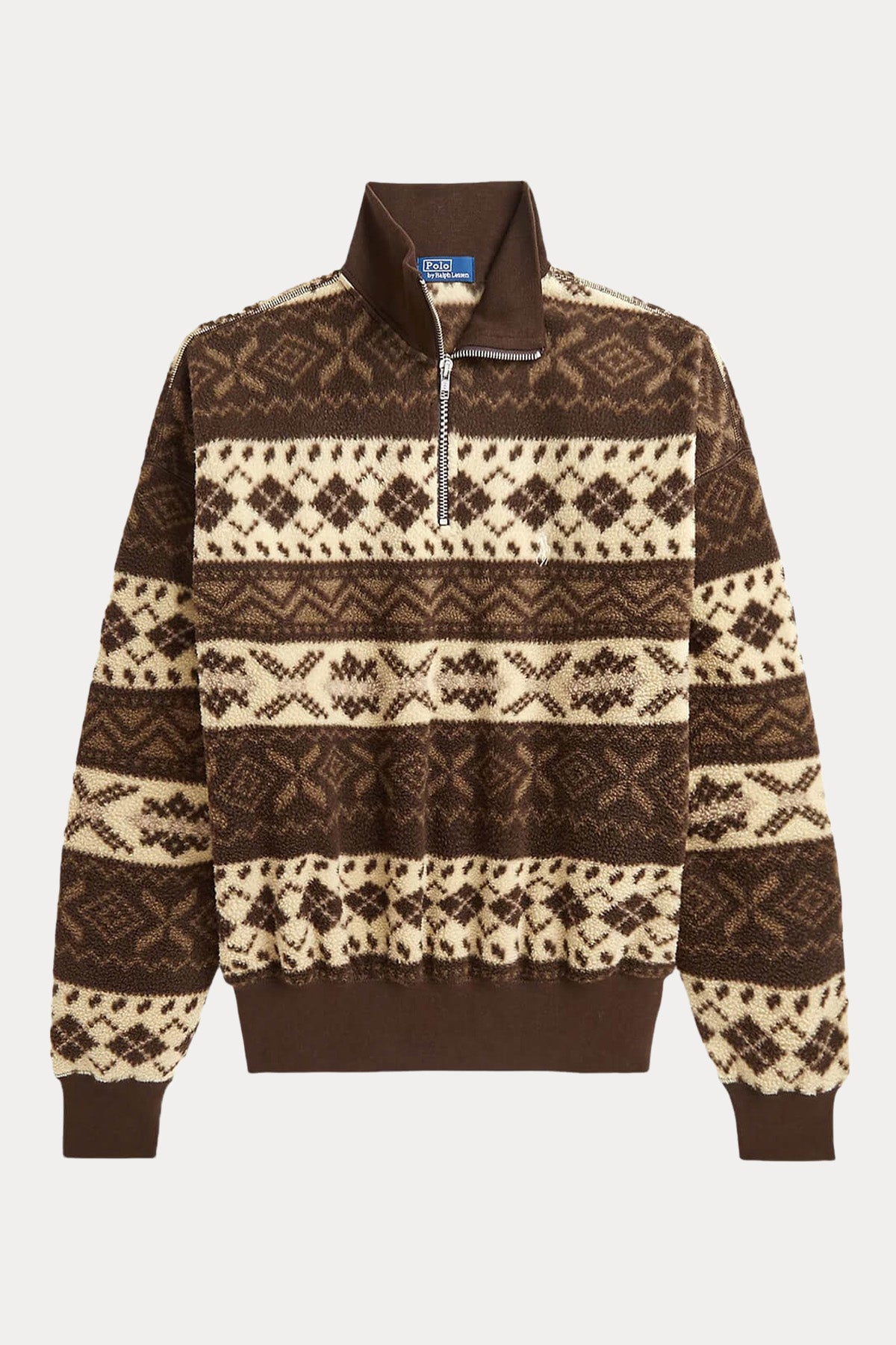 Polo Ralph Lauren Dik Yaka Yarım Fermuarlı Fire Isle Desenli Polar Sweatshirt