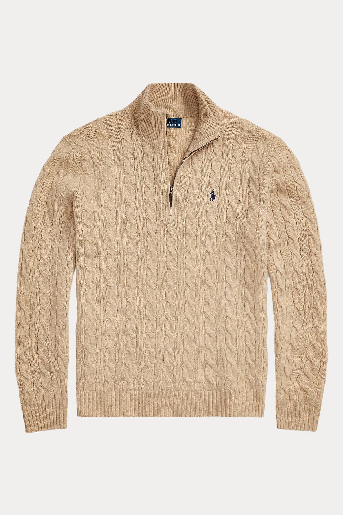 Polo Ralph Lauren Yarım Fermuarlı Dik Yaka Saç Örgü Kaşmir Yün