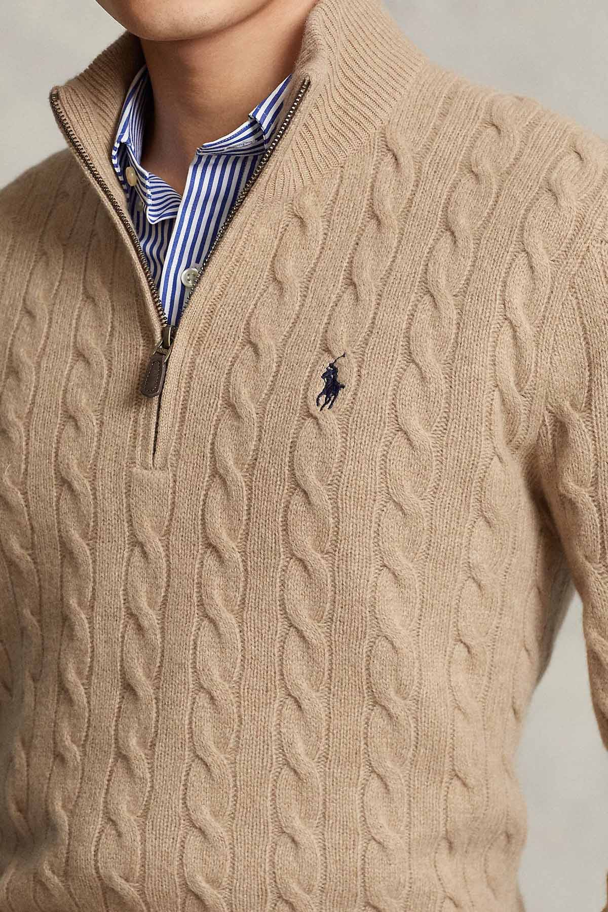Polo Ralph Lauren Yarım Fermuarlı Dik Yaka Saç Örgü Kaşmir Yün