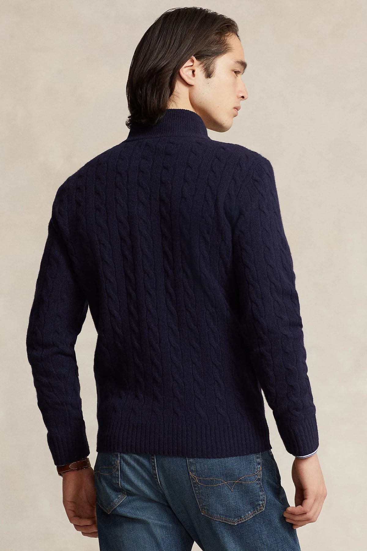 Polo Ralph Lauren Yarım Fermuarlı Dik Yaka Saç Örgü Kaşmir Yün