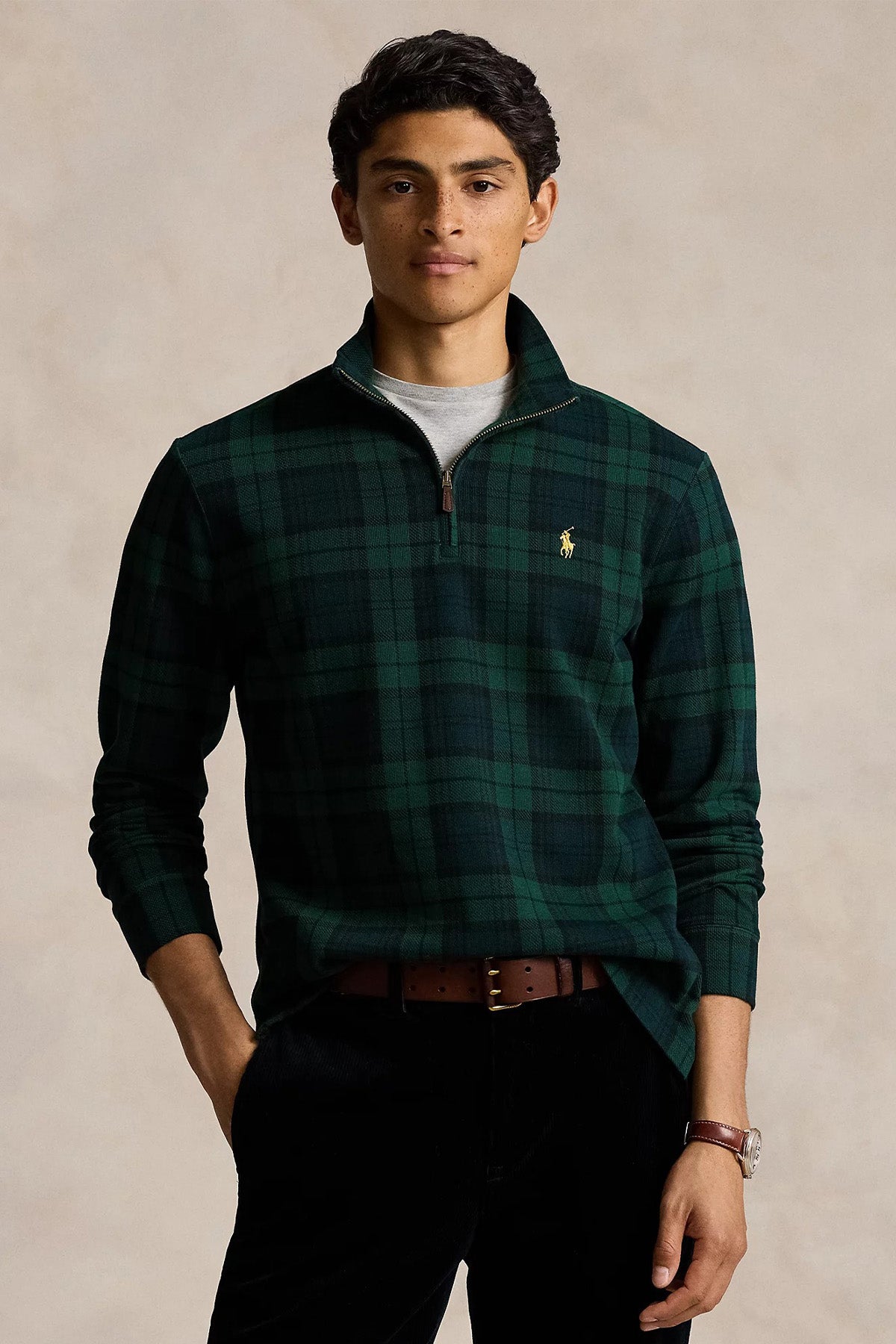 Polo Ralph Lauren Estate Rib Ekoseli Yarım Fermuarlı Sweatshirt