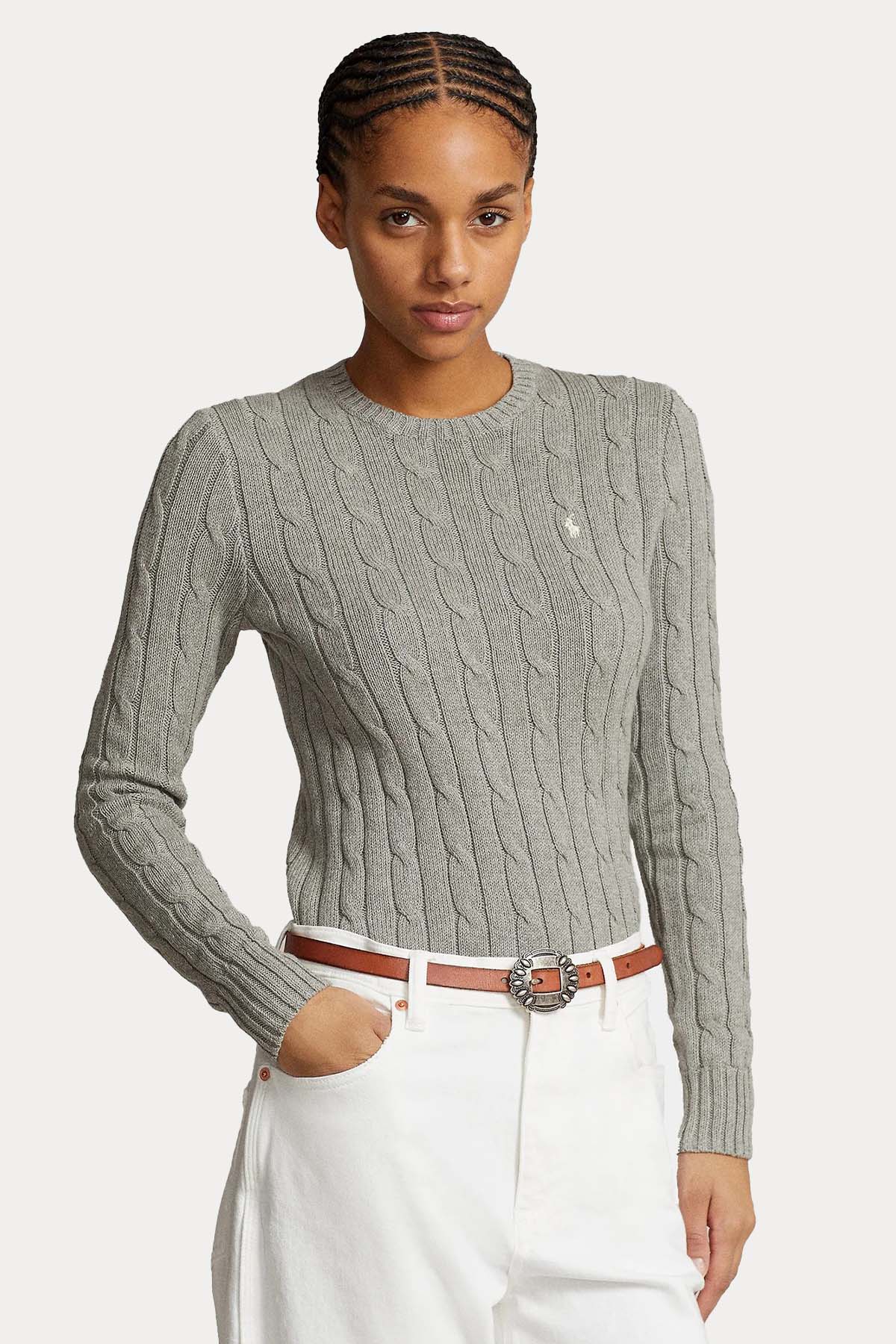 Polo Ralph Lauren Slim Fit Pima Cotton Yuvarlak Yaka Saç Örgü Triko