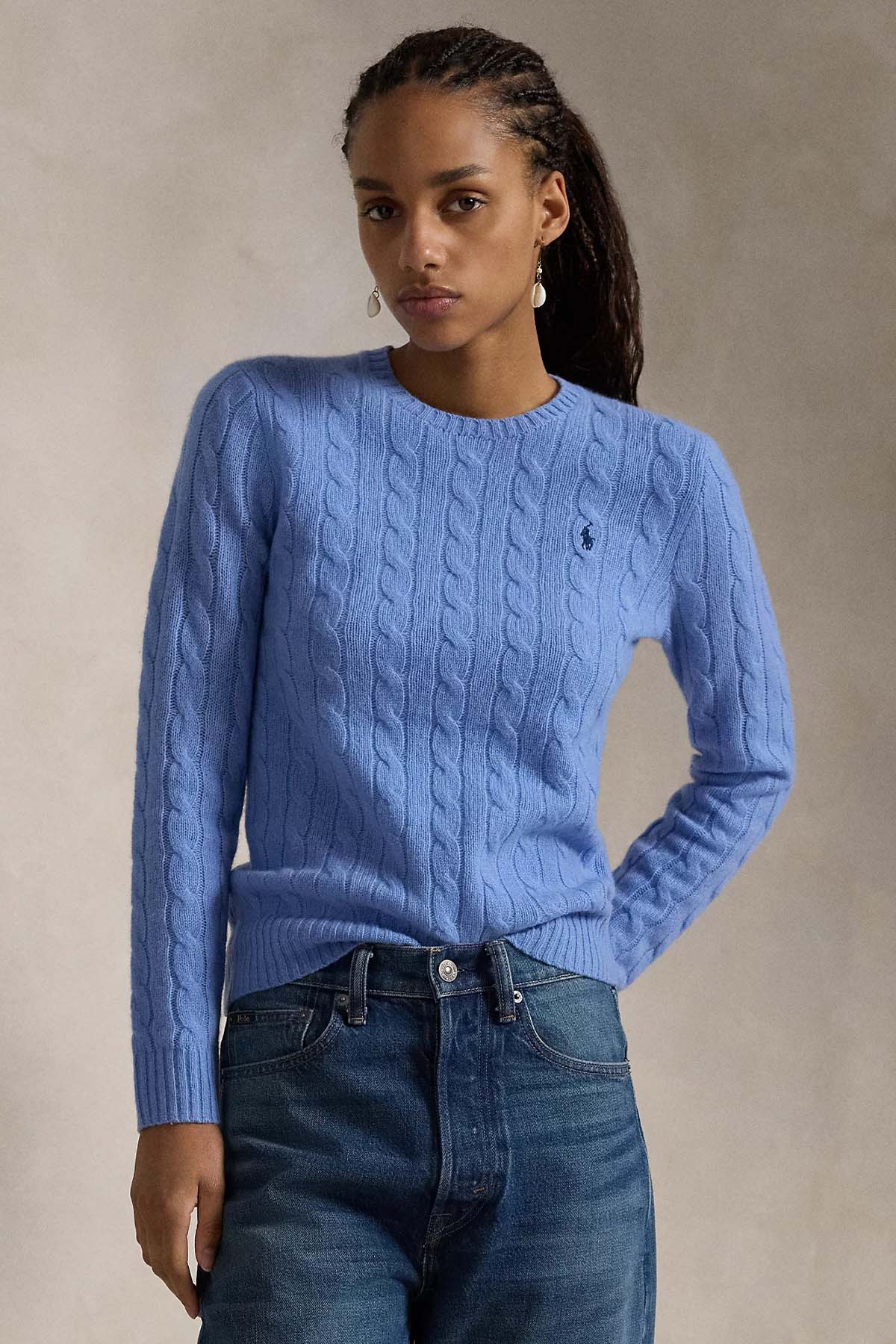 Polo Ralph Lauren Kaşmir Slim Fit Yuvarlak Yaka Saç Örgü Yün Triko