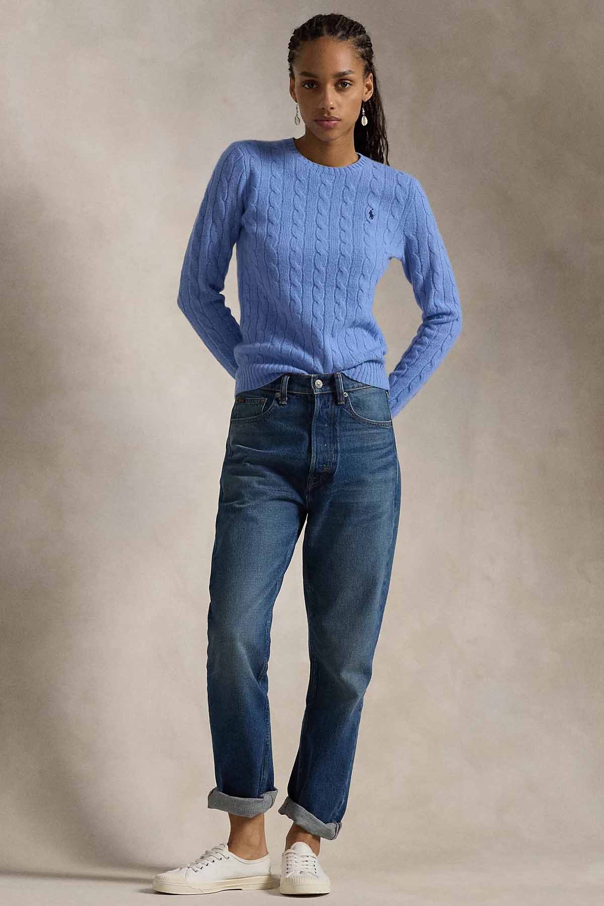 Polo Ralph Lauren Kaşmir Slim Fit Yuvarlak Yaka Saç Örgü Yün Triko