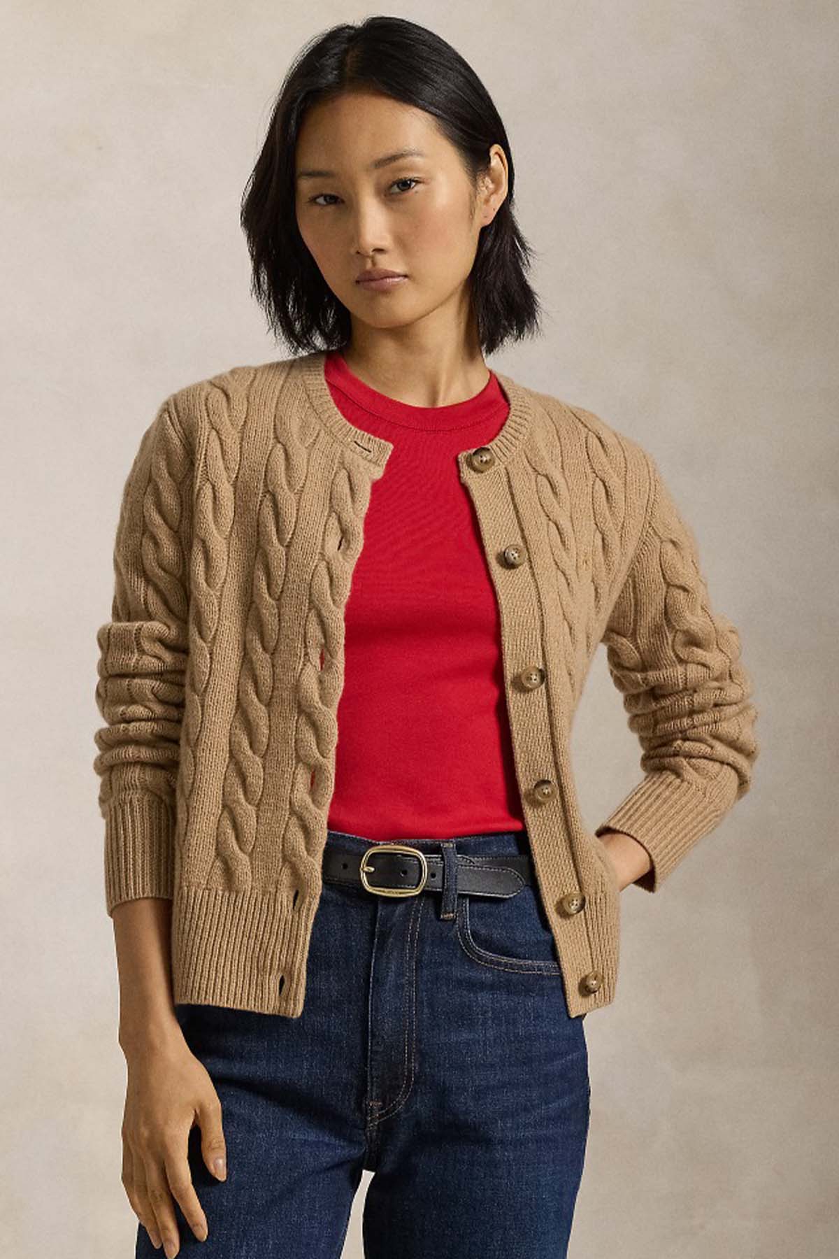 Polo Ralph Lauren Slim Fit Kaşmir Saç Örgü Yün Triko Ceket