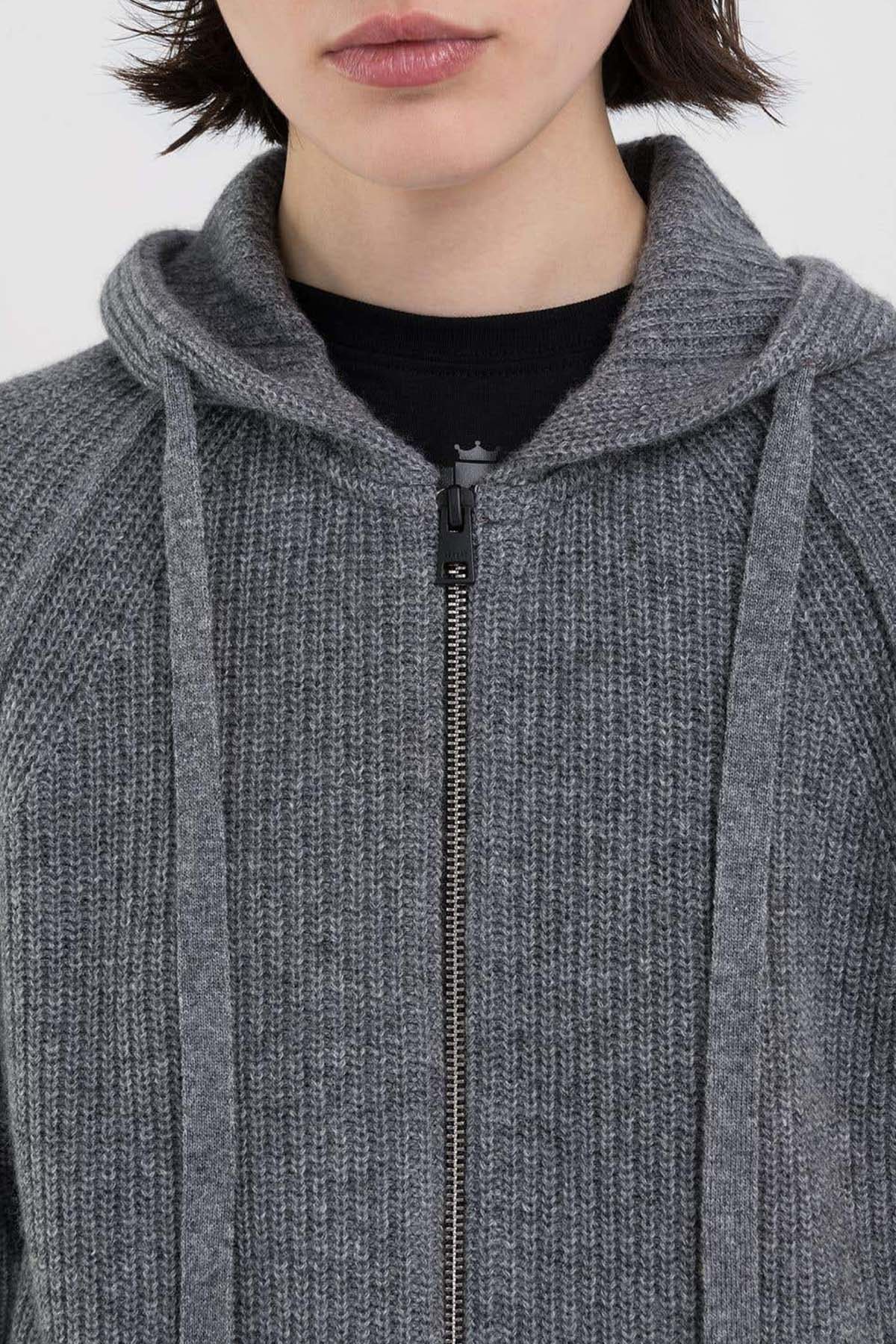 Replay Kapüşonlu Yün Örgü Triko Ceket